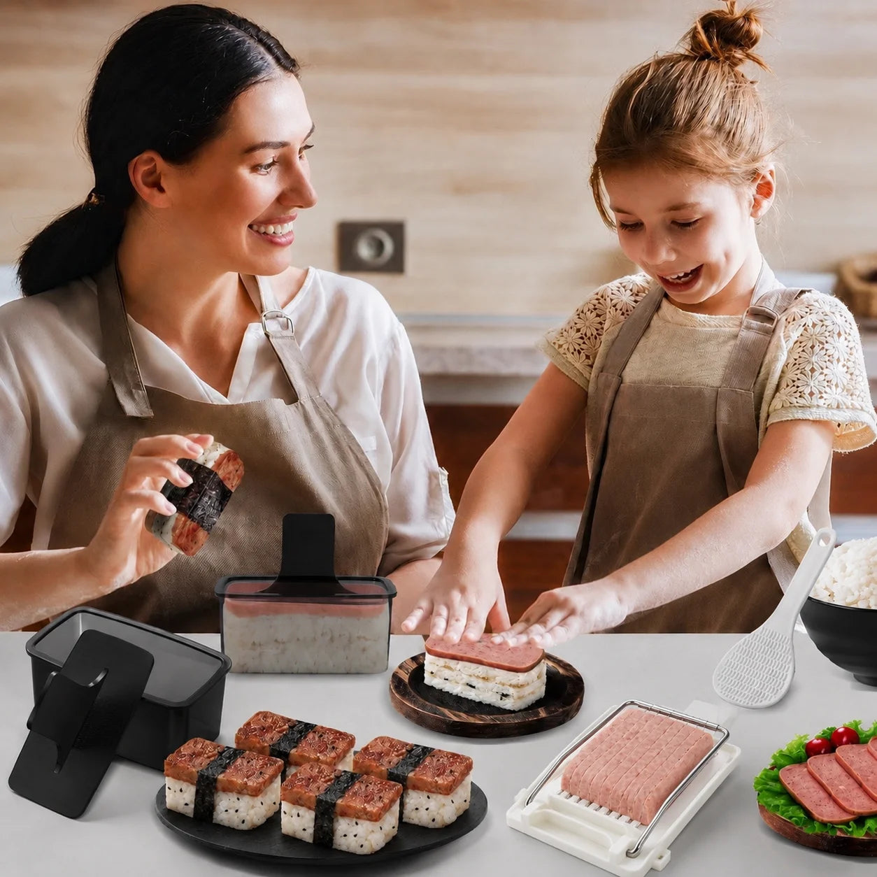 Musubi Maker Press Kit with Spam Slicer Onigiri Mold for Lunch Bento, Homemade Sushi, for Everyday Home Kitchen Cooking, Storage and Organization