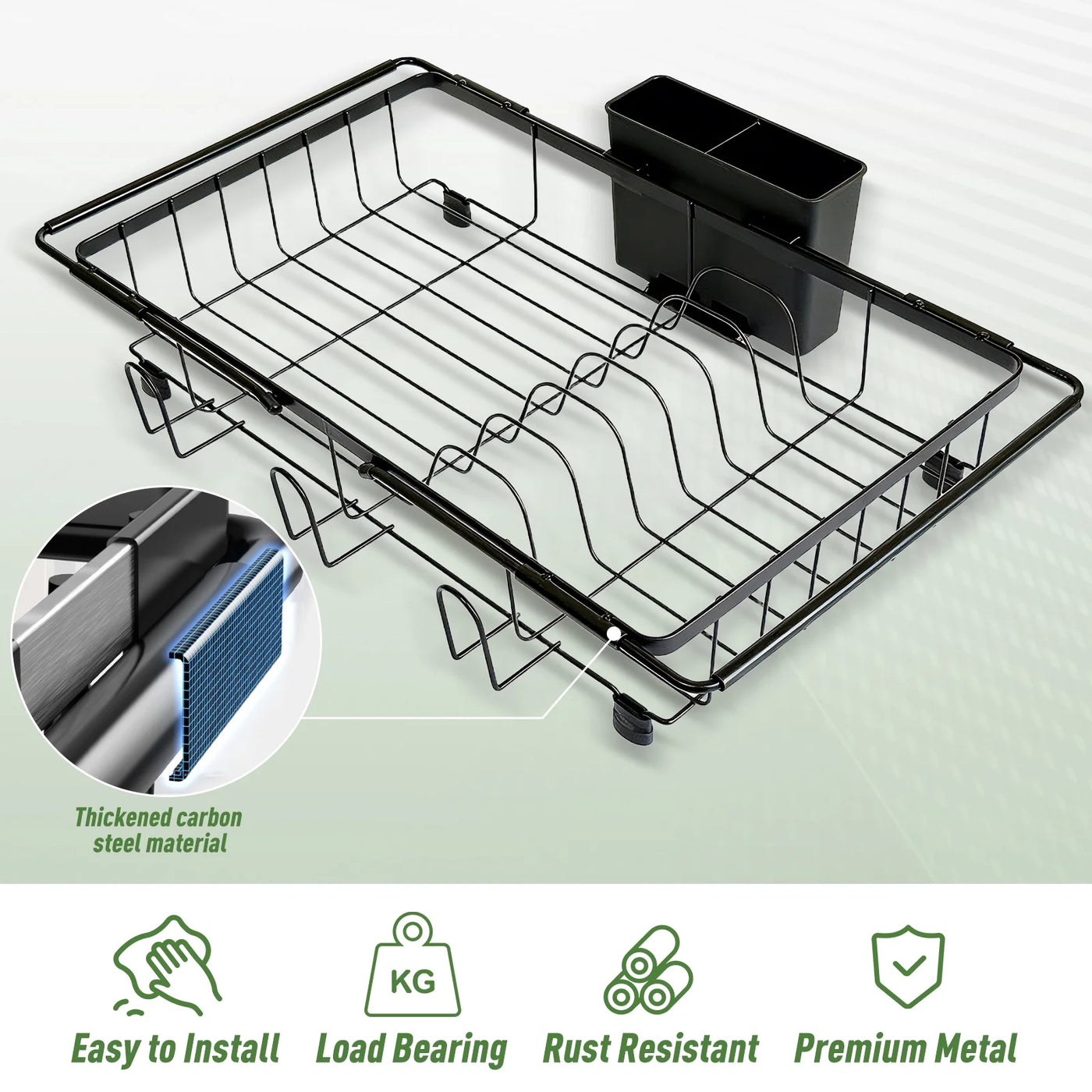 Dish Drying Rack in Sink, Expandable Stainless Steel Dish Rack Over The Sink, Kitchen Sink Drain Strainer with Cutlery Holder and Cup Holders