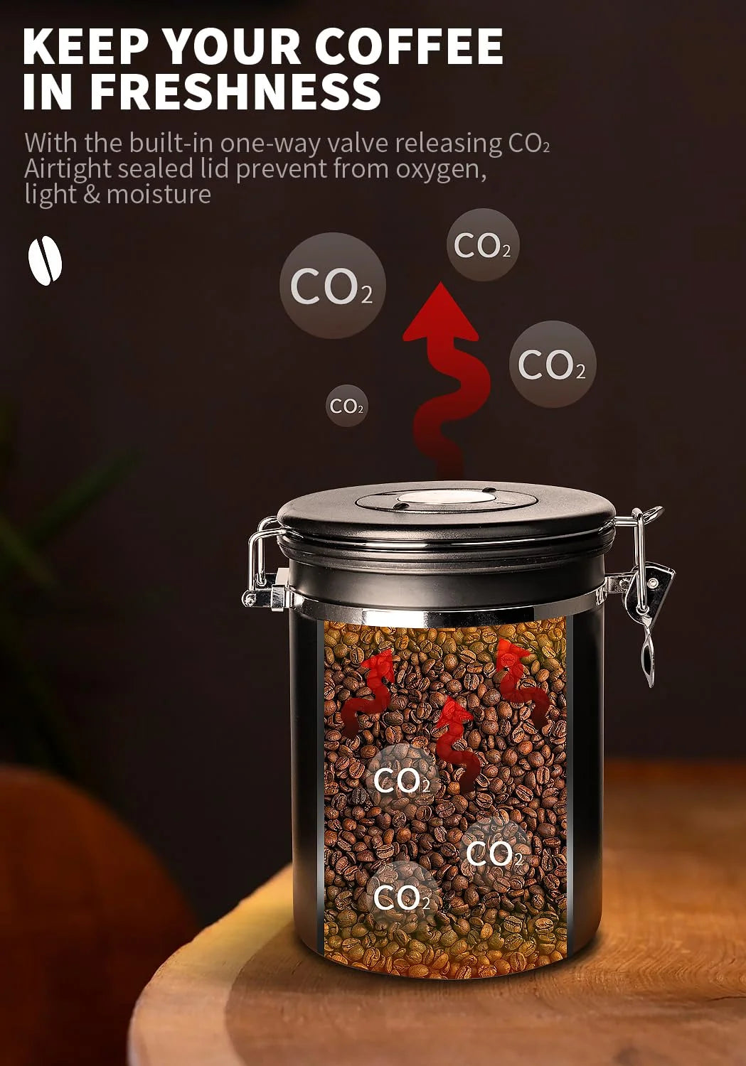 Stainless Steel Coffee Canister, 22oz Airtight Coffee Bean Storage Grounds Container with Date Tracker and Measuring Scoop, Espresso Airtight Canister