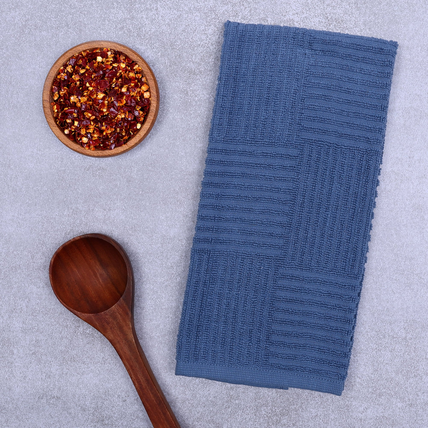 Blue Corduroy 100% Cotton Sculpted-rib Weave Kitchen Towel, for Drying Dishes, Wiping Counters and Everyday Kitchen Cleaning