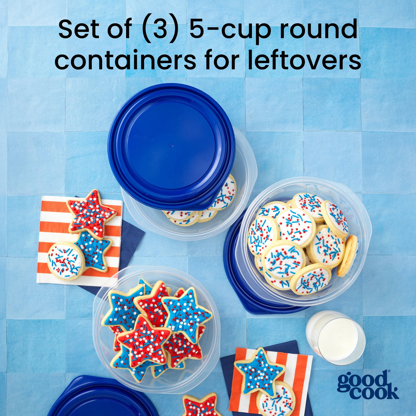 Medium Bowl Food Storage Container, 3-Pack, Blue, Made Without Bpa, Dishwasher Safe, for Pantry Organization, Meal Prep and Dry Food Storage