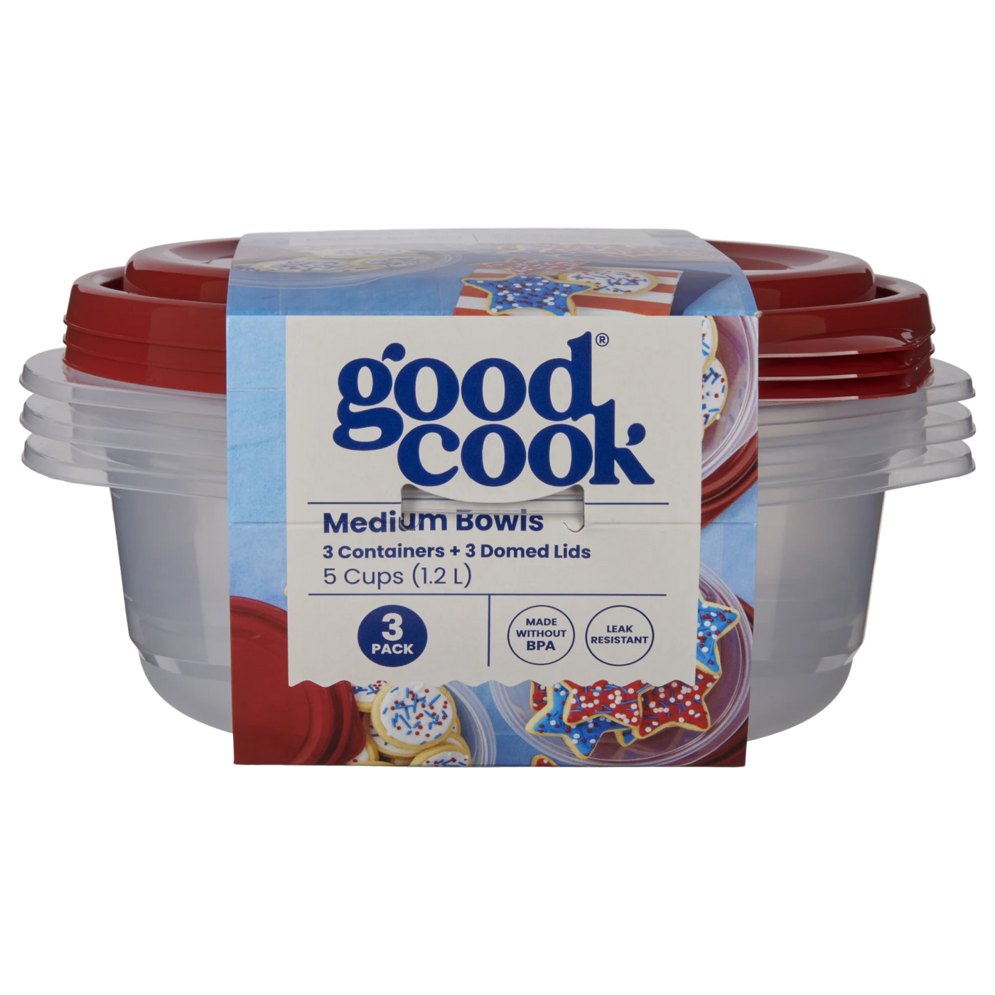 Medium Bowl Food Storage Container, 3-Pack, Red, Made Without Bpa, Dishwasher Safe, for Pantry Organization, Meal Prep and Dry Food Storage