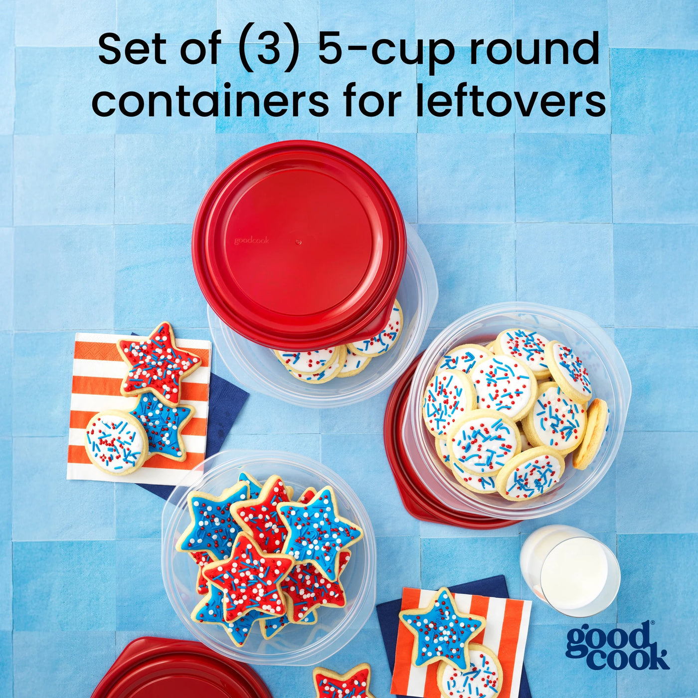 Medium Bowl Food Storage Container, 3-Pack, Red, Made Without Bpa, Dishwasher Safe, for Pantry Organization, Meal Prep and Dry Food Storage