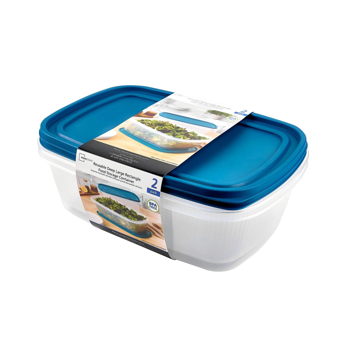 Reusable Food Storage Containers, Large Rectangle, Plastic, 2-Pack, 2 Containers with Lids, 2.5 Gallons, Ideal for Meal Planning