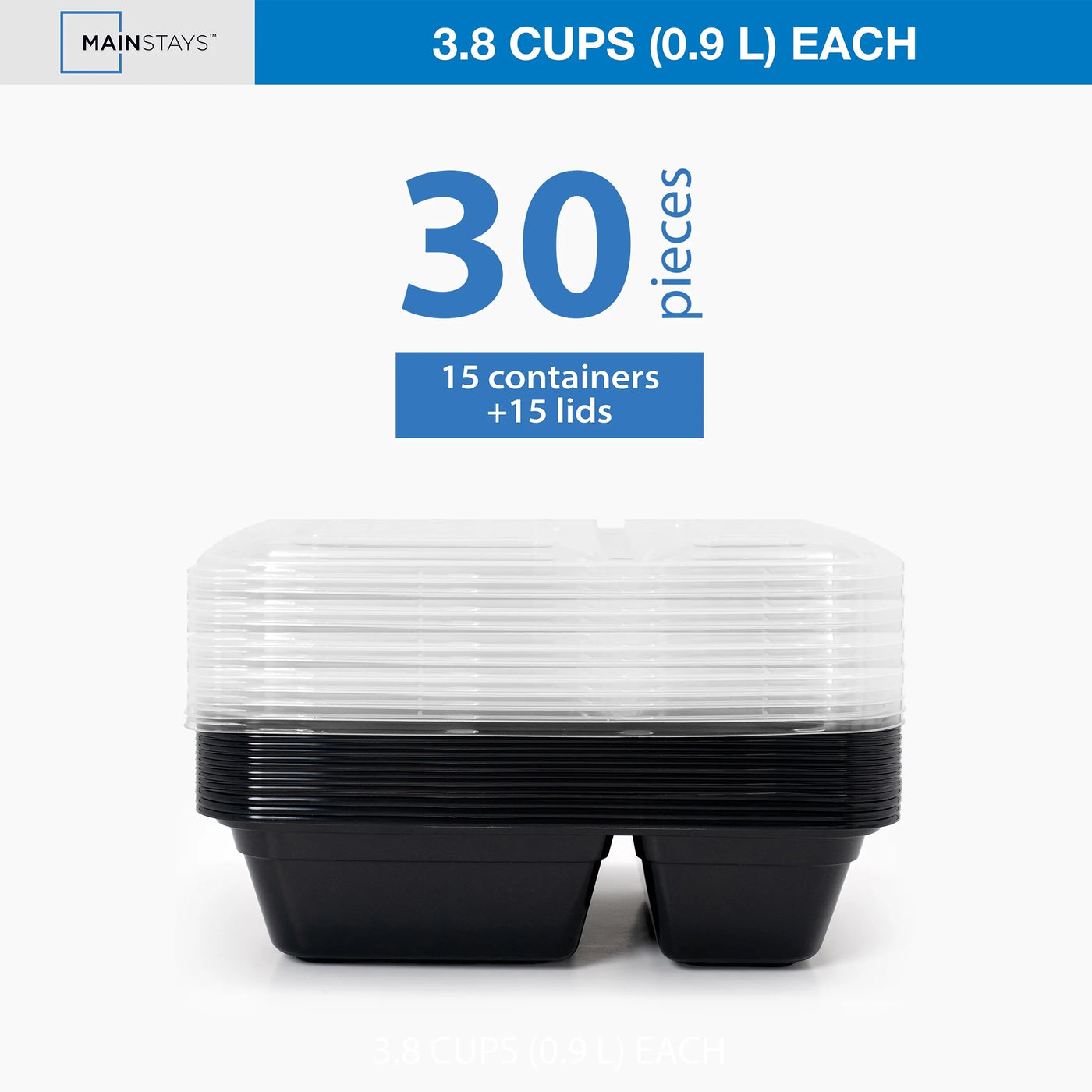 30-Piece (15 Containers + 15 Lids) with 2-Compartment Meal Prep, Bpa-free, Leak-resistant, Microwave and Dishwasher Safe