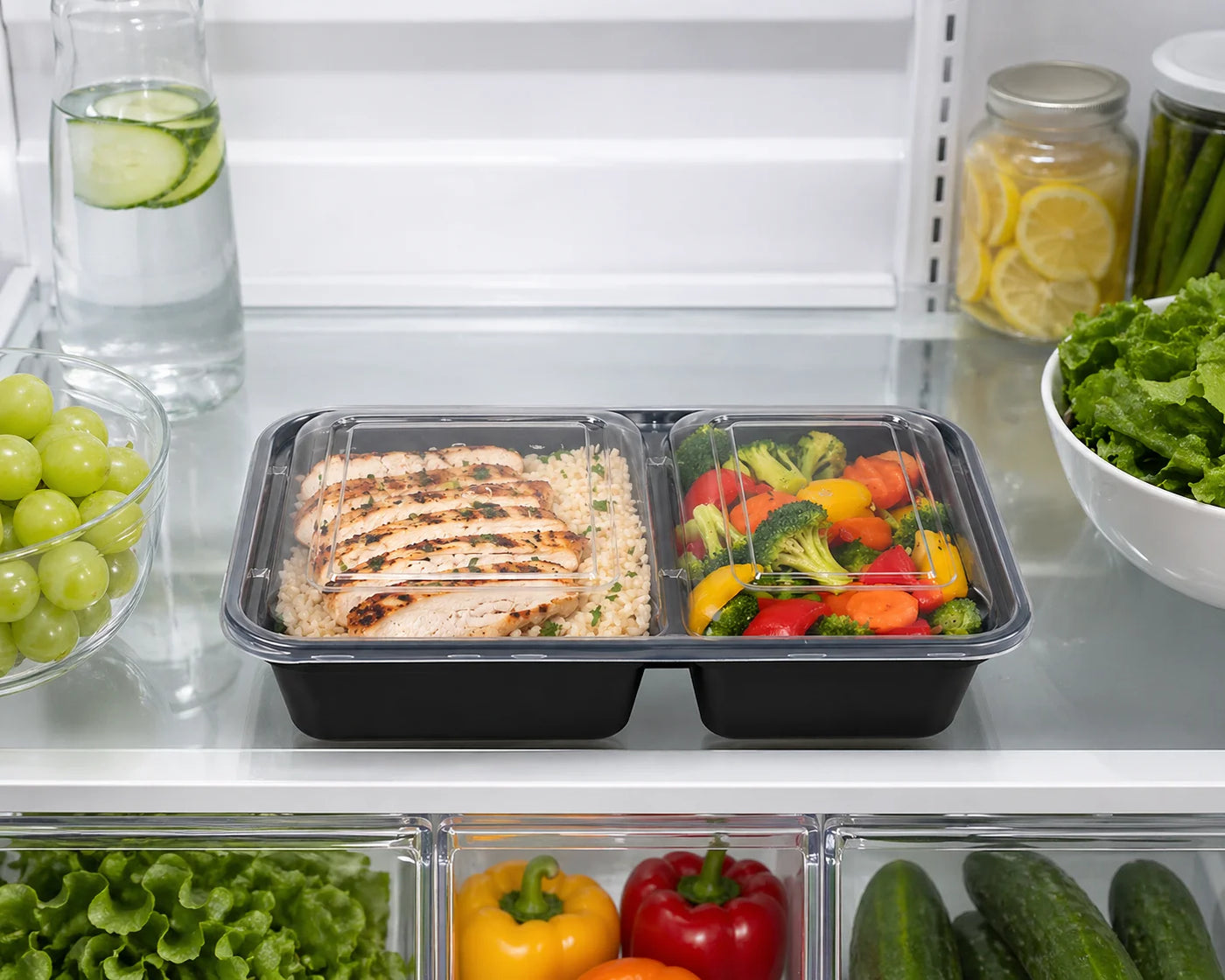 30-Piece (15 Containers + 15 Lids) with 2-Compartment Meal Prep, Bpa-free, Leak-resistant, Microwave and Dishwasher Safe
