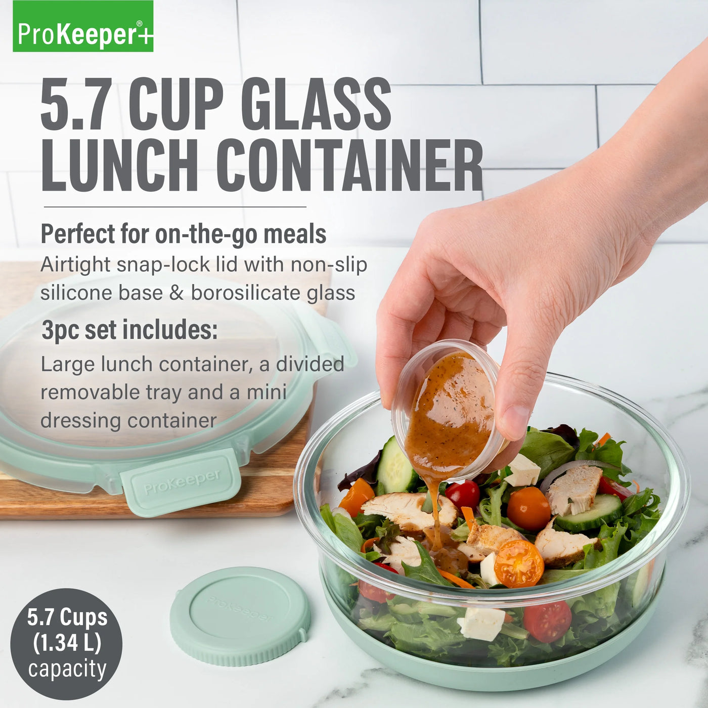 + 5.8 Cup Glass Food Storage Container with Silicone Base, Designed to Help with Pantry Storage and Everyday Organization