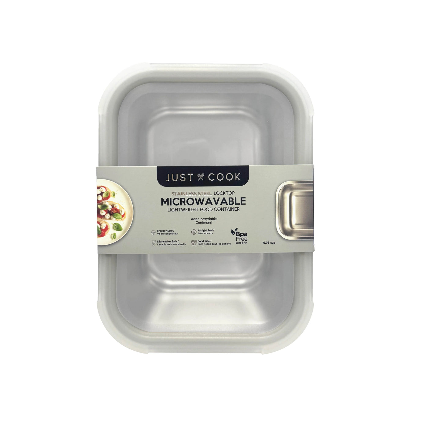 Just Cook Stainless Steel 54 Oz or 6.75 Cups Microwavable Food Storage Container for Meal Prep and Leftovers