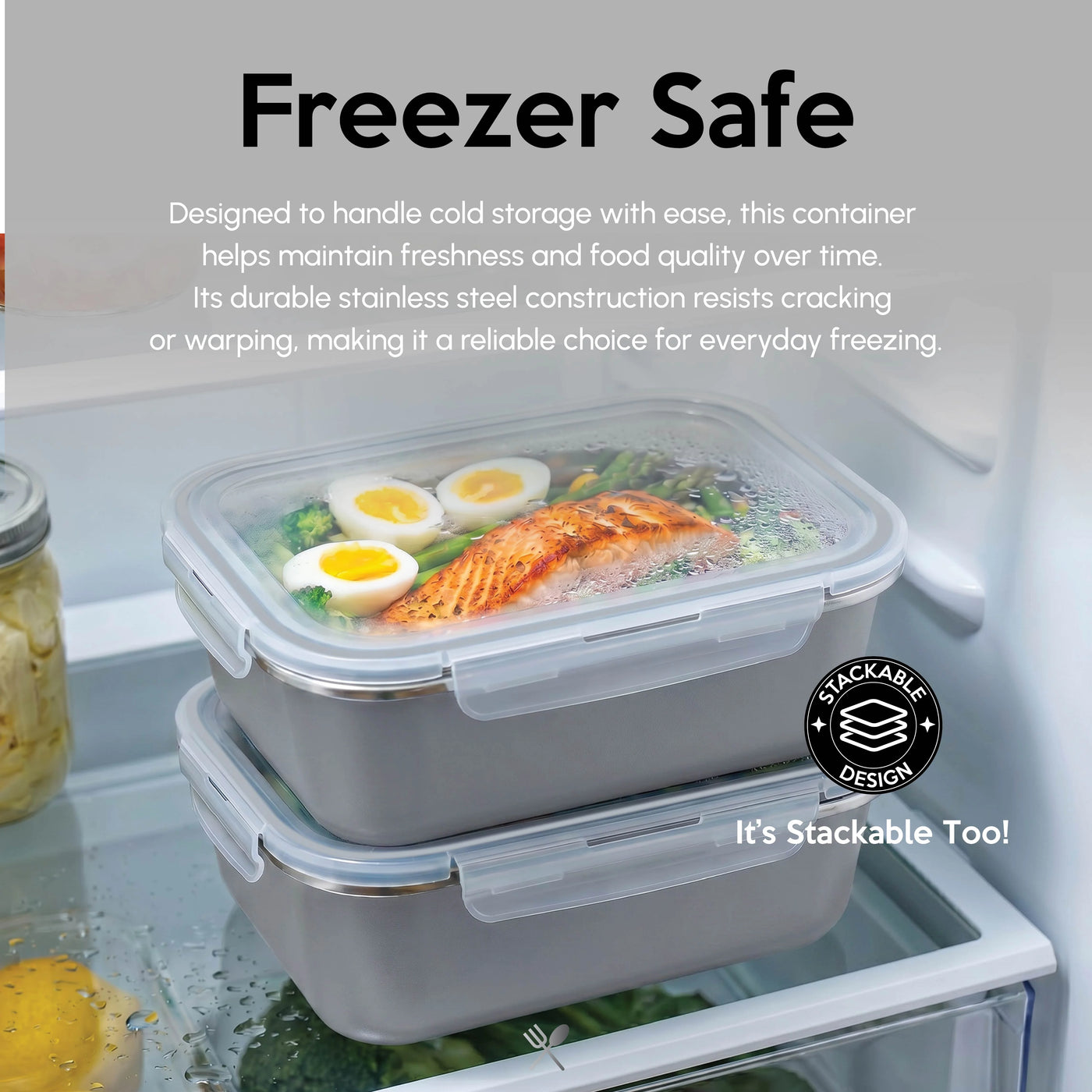 Just Cook Stainless Steel 54 Oz or 6.75 Cups Microwavable Food Storage Container for Meal Prep and Leftovers