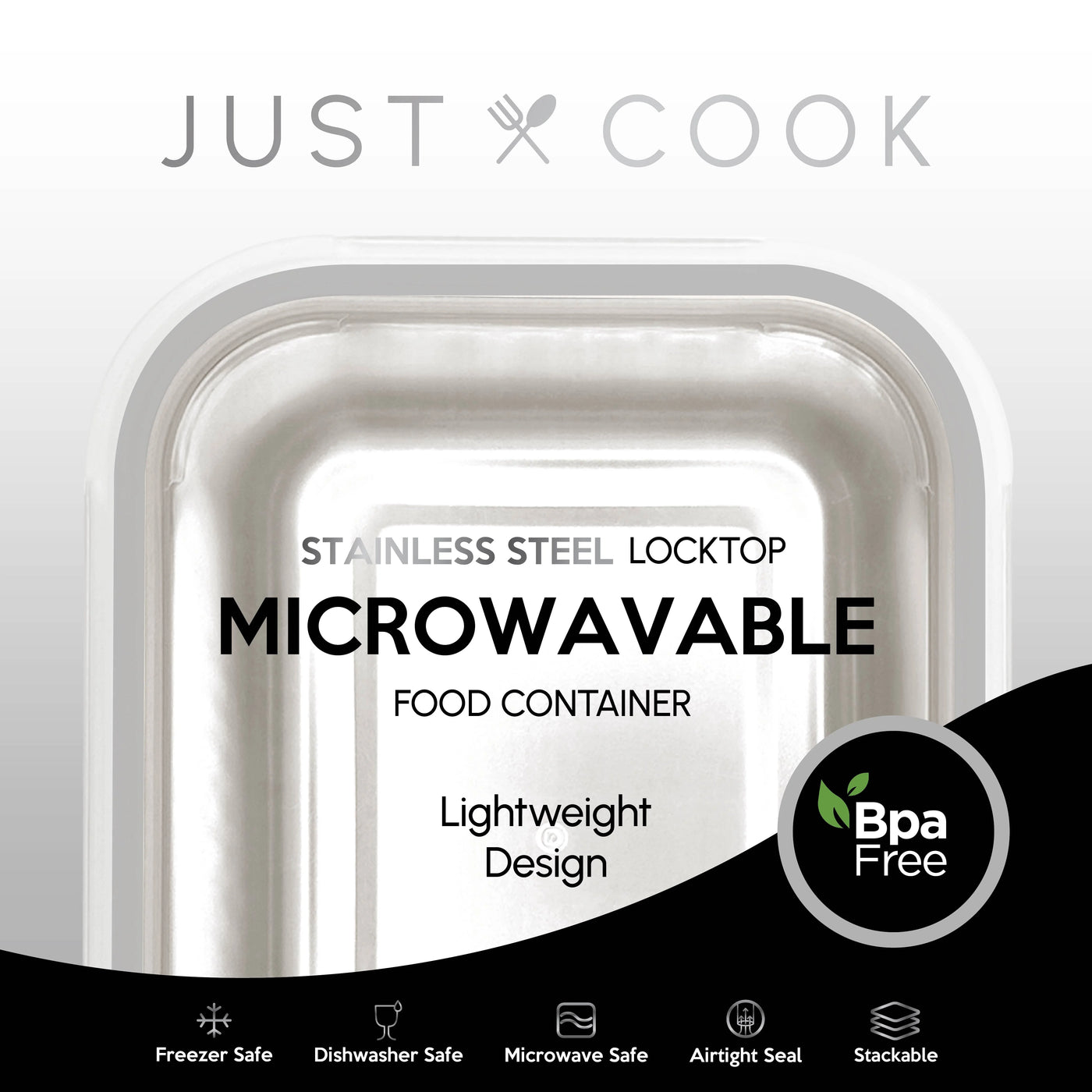 Just Cook Stainless Steel 54 Oz or 6.75 Cups Microwavable Food Storage Container for Meal Prep and Leftovers