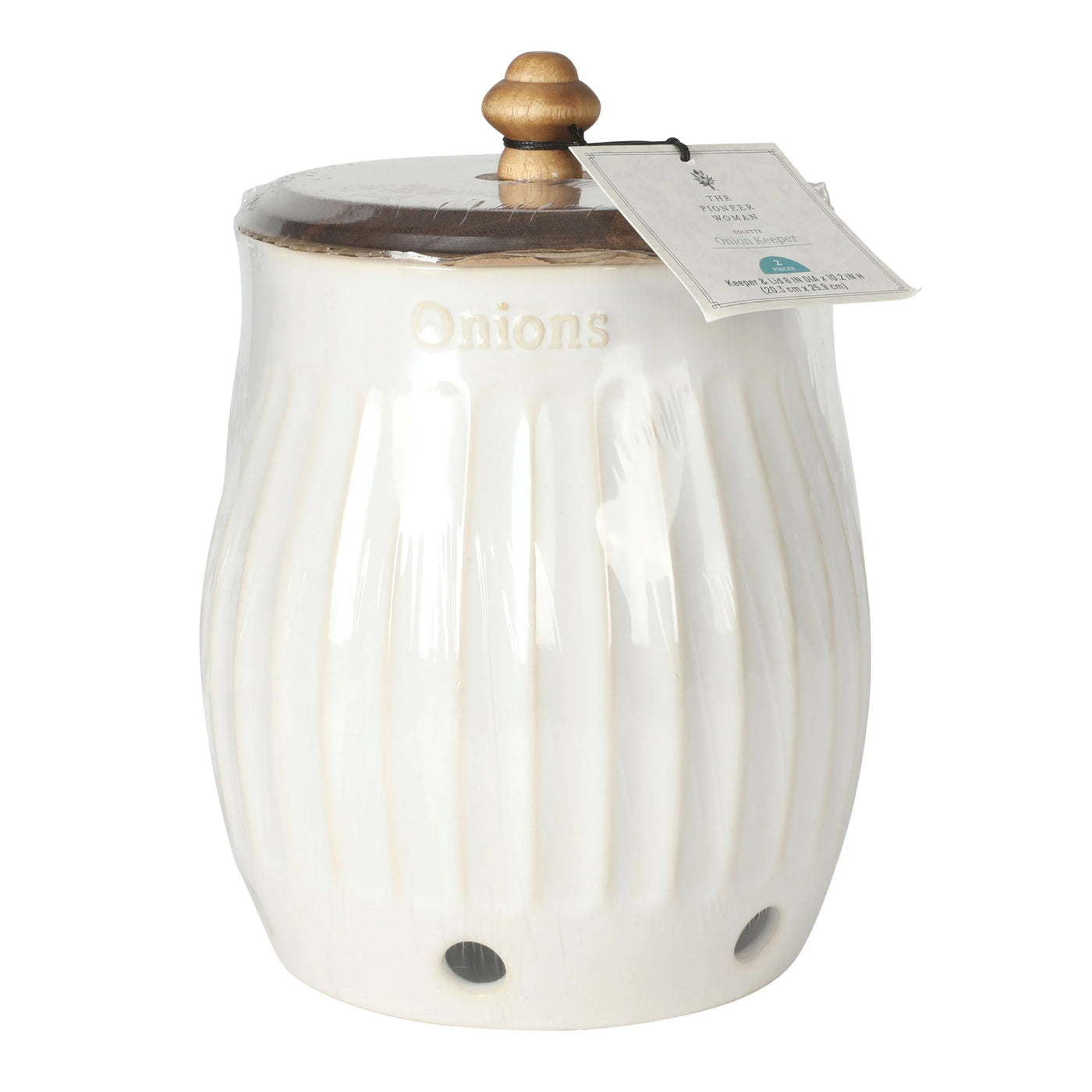 Colette Stoneware Onion Keeper, White, for Everyday Home Kitchen Cooking, Storage and Organization, Durable Design for Daily Home Use