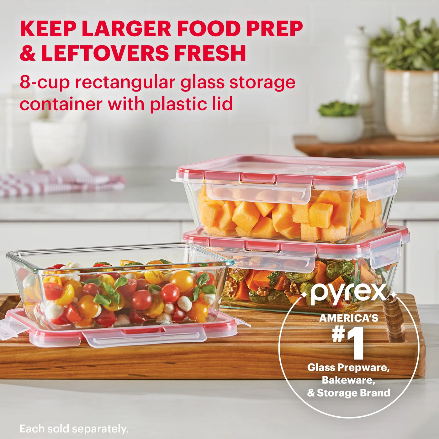 Freshlock 8cup Rectangle Glass Food Storage Container with Lid, Best Used for Leftover Storage for Larger Meal Preps and Reheating