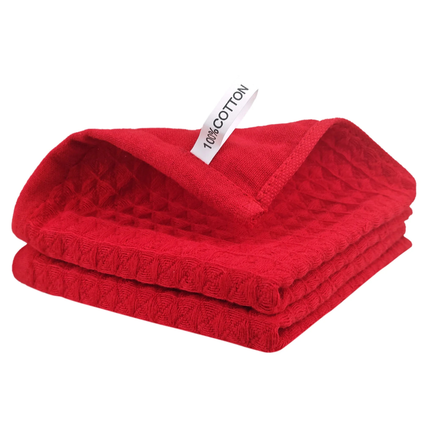 2-Piece 100% Cotton Waffle Weave Solid Color Kitchen Towels Red 12" X 12", for Drying Dishes, Wiping Counters and Everyday Kitchen Cleaning