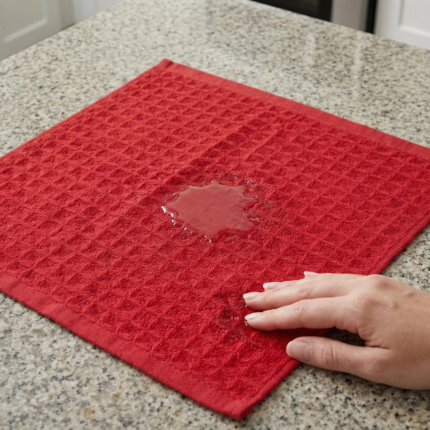 2-Piece 100% Cotton Waffle Weave Solid Color Kitchen Towels Red 12" X 12", for Drying Dishes, Wiping Counters and Everyday Kitchen Cleaning