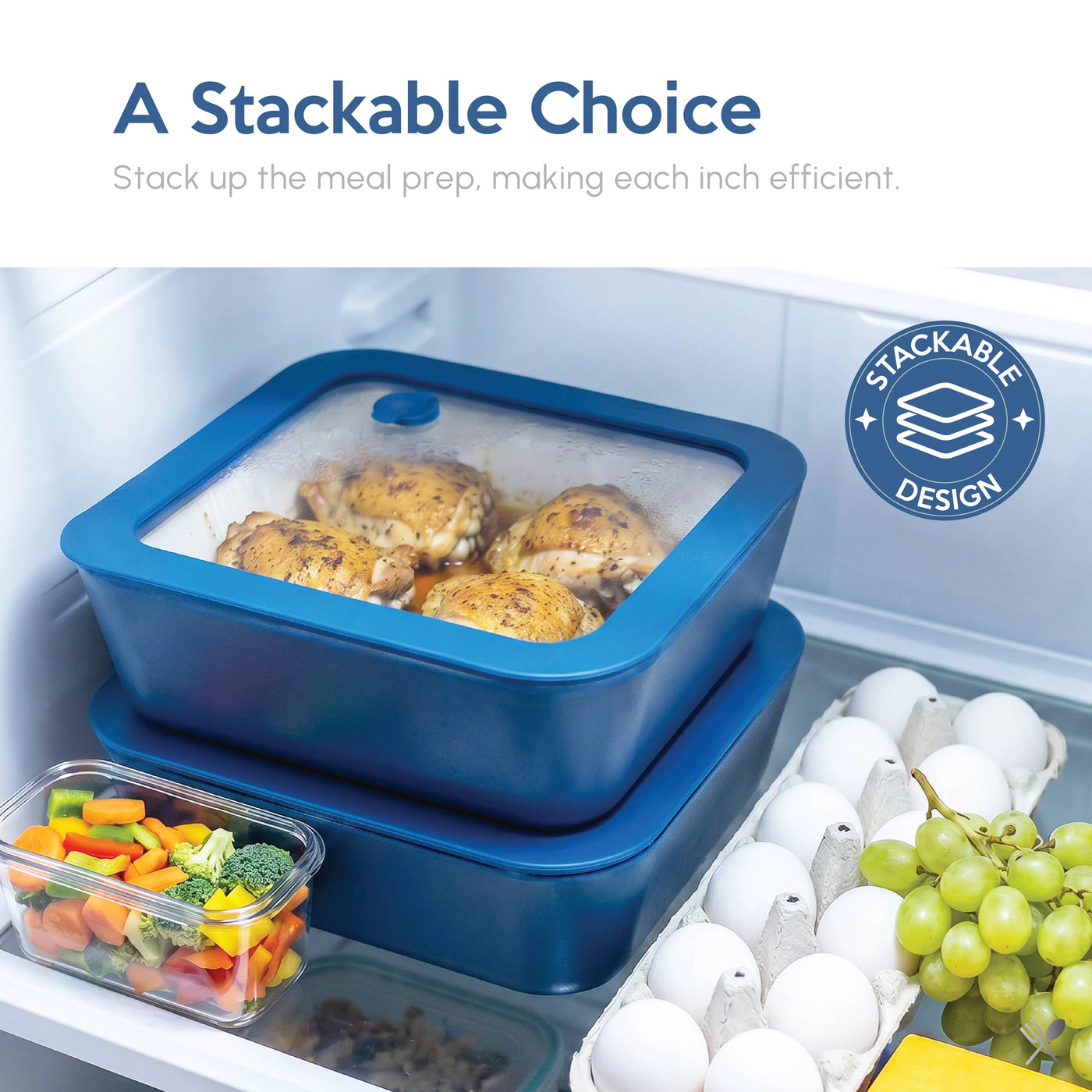 Just Cook Ceramic Glass 4.94-Cup Square Food Storage Container for Meal Prep and Leftovers, Large, for Pantry Organization