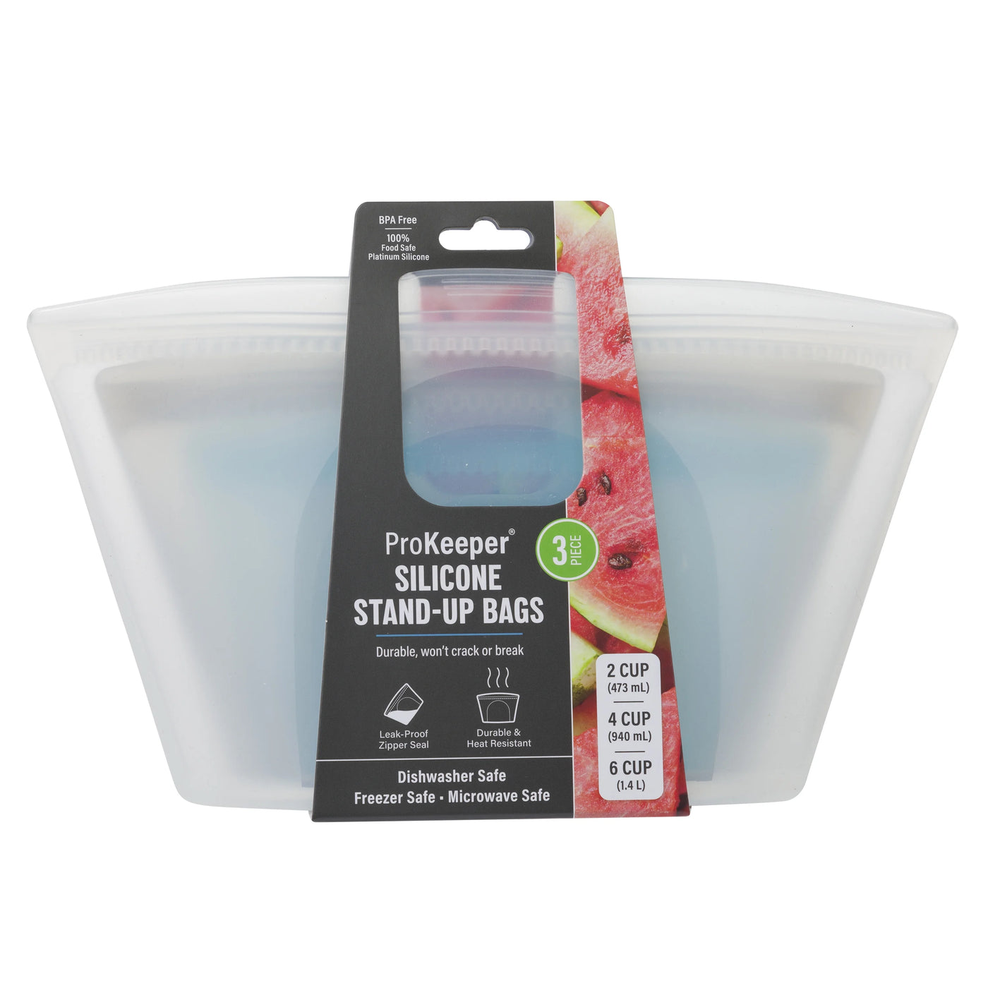 + 3 Silicone Stand Up Snack and Storage Bag, 3-Pack, Mulit Color, Designed to Help with Packed Lunches and Daily Commutes