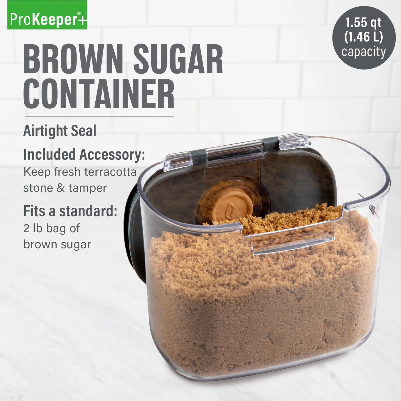 Brown Sugar + Airtight Container with Terra Cotta Stone for Food Storage, Made for Pantry Organization and Food Storage