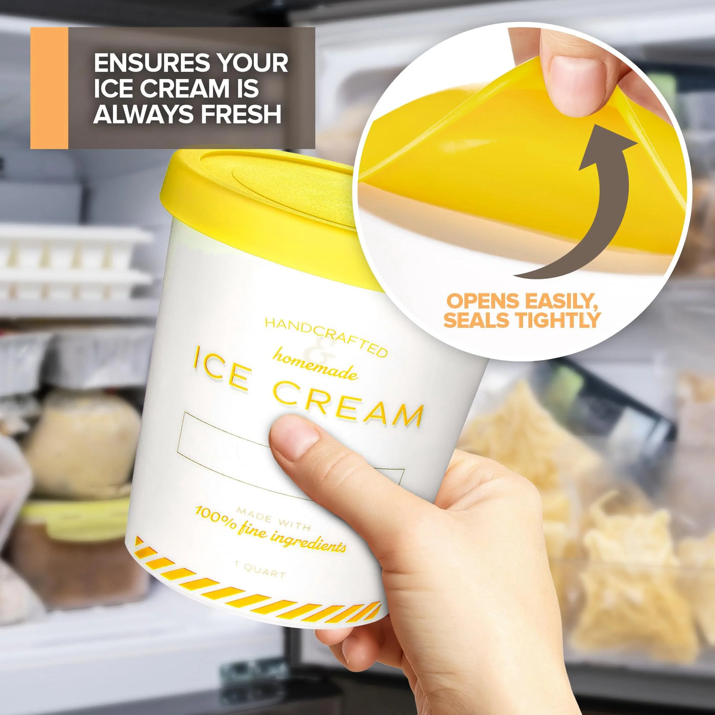 Stock Your Home 32oz Ice Cream Containers with Airtight Silicone Lids (2-pack) Reusable 2 Pint Ice Cream Container for Storing Gelato, Sorbet