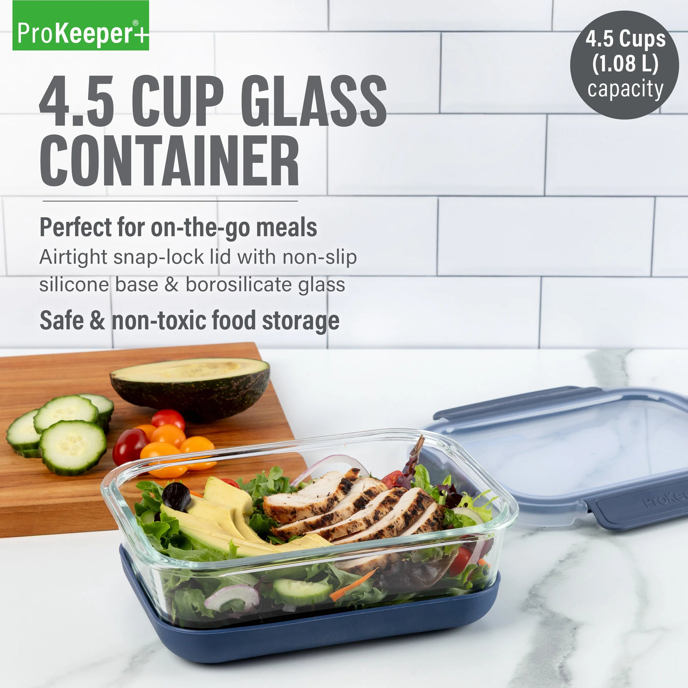 + 4.5 Cup Glass Food Storeage Container with Silicone Base, Designed to Help with Pantry Storage and Everyday Organization