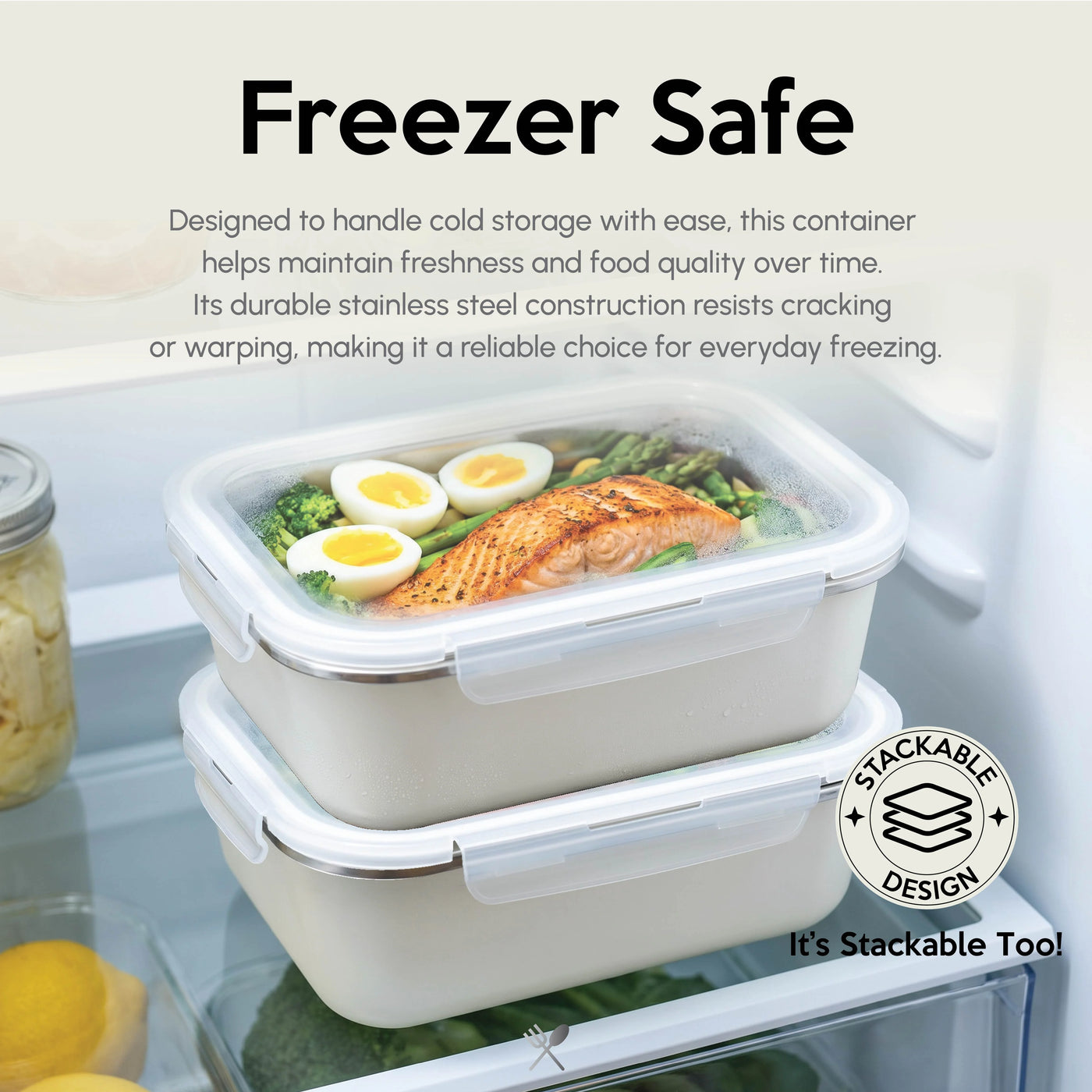 Just Cook Stainless Steel 5.08-Cup Microwavable Food Storage Container for Meal Prep and Leftovers, for Pantry Organization