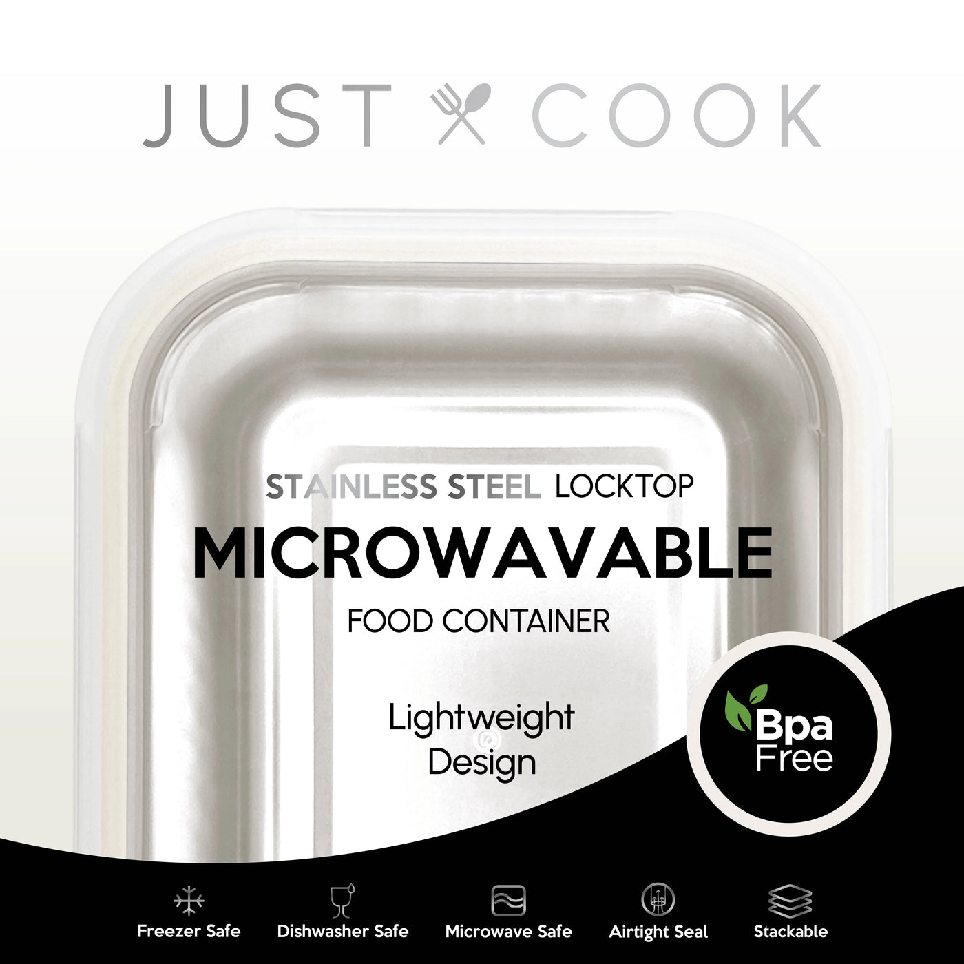 Just Cook Stainless Steel 5.08-Cup Microwavable Food Storage Container for Meal Prep and Leftovers, for Pantry Organization