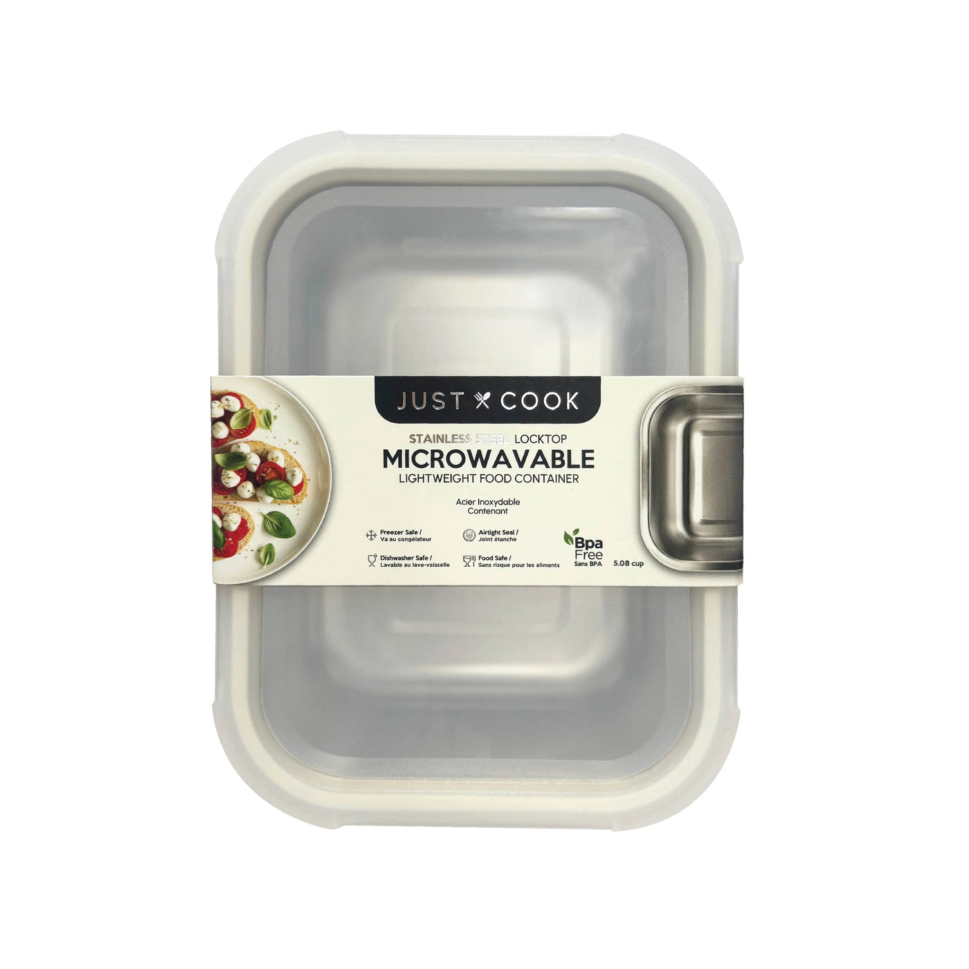 Just Cook Stainless Steel 5.08-Cup Microwavable Food Storage Container for Meal Prep and Leftovers, for Pantry Organization