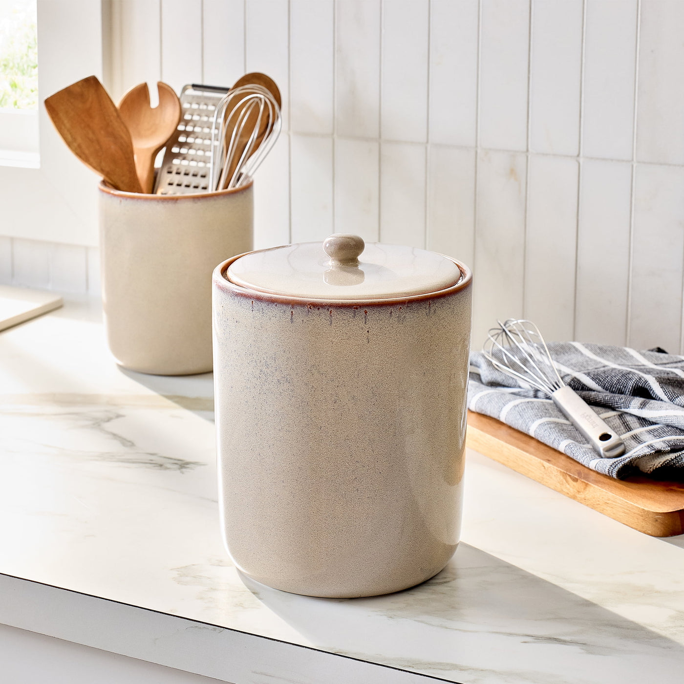 Large Ceramic Canister with Lid, for Pantry Organization, Meal Prep and Dry Food Storage, Durable Design for Daily Home Use