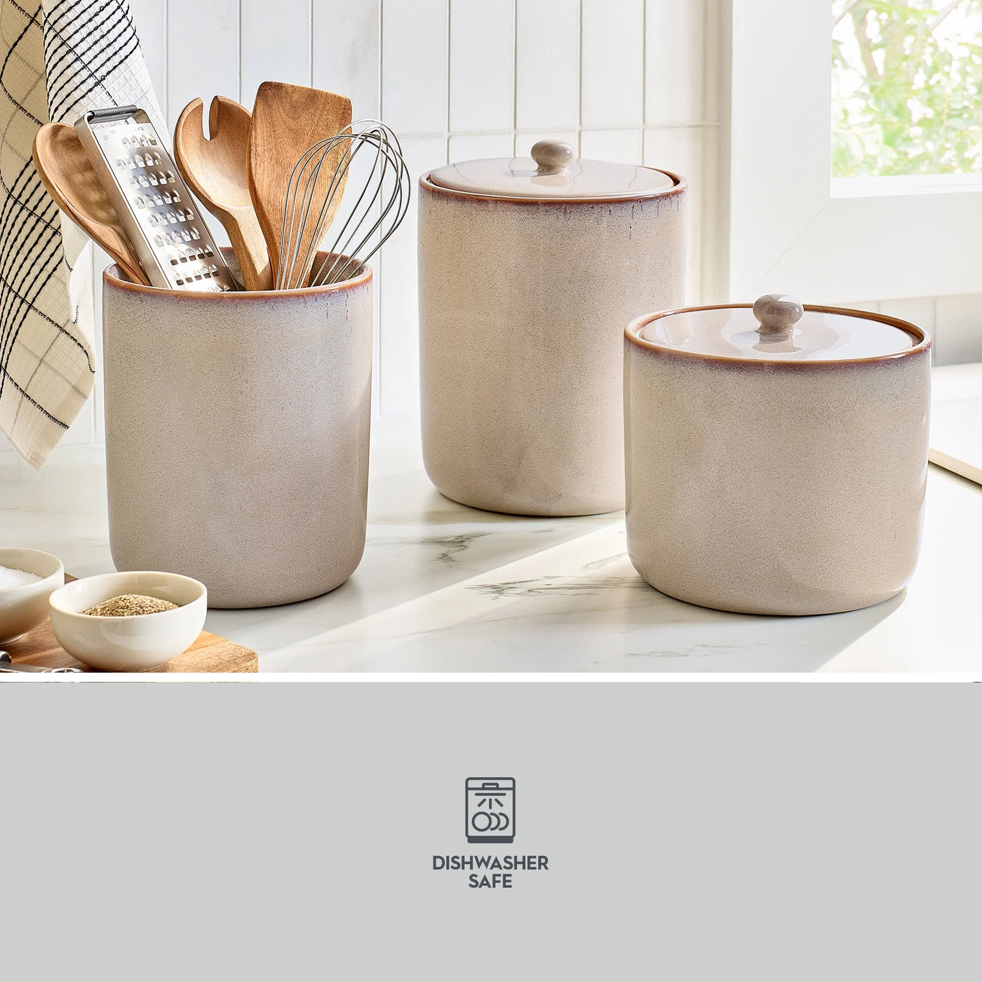 Large Ceramic Canister with Lid, for Pantry Organization, Meal Prep and Dry Food Storage, Durable Design for Daily Home Use
