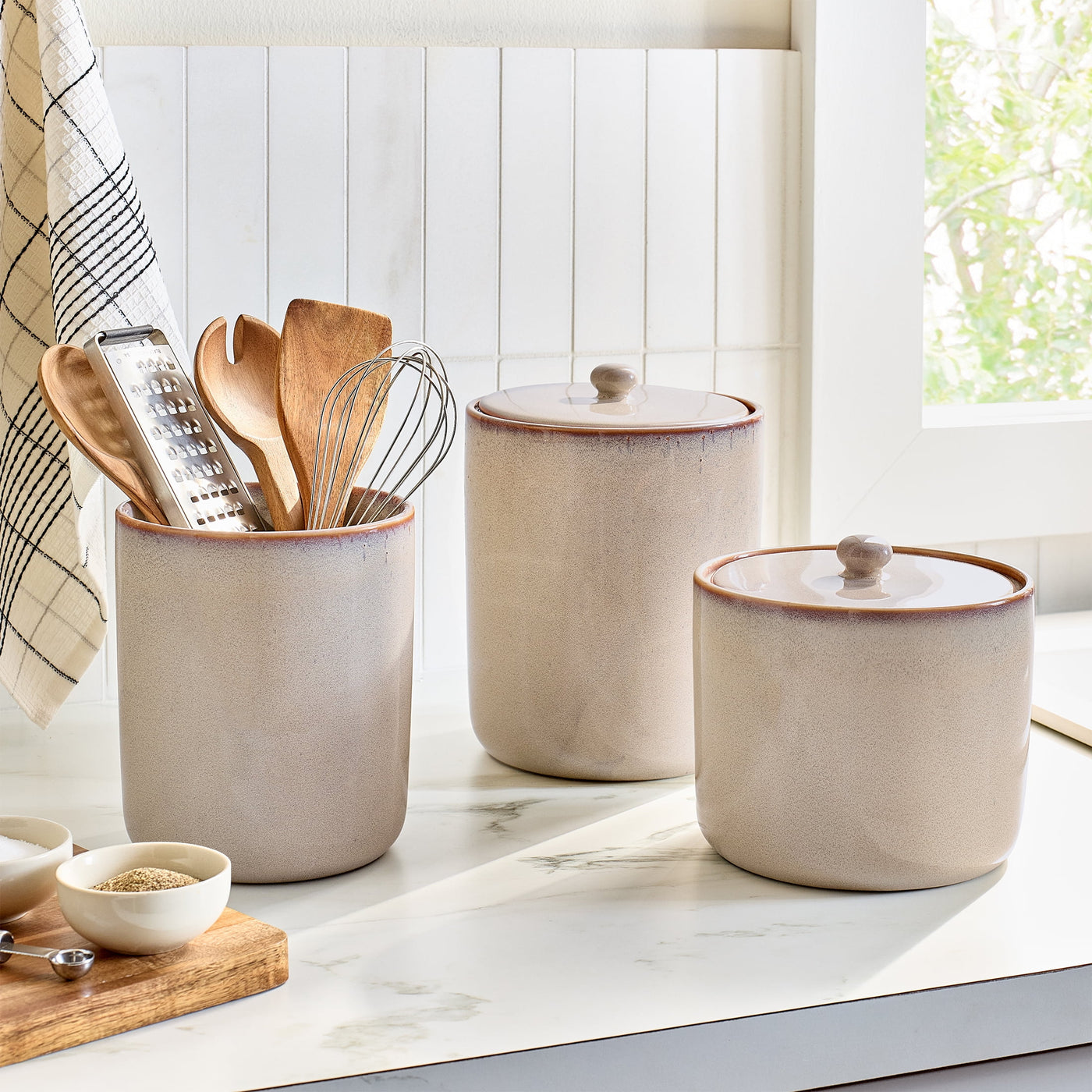 Large Ceramic Canister with Lid, for Pantry Organization, Meal Prep and Dry Food Storage, Durable Design for Daily Home Use