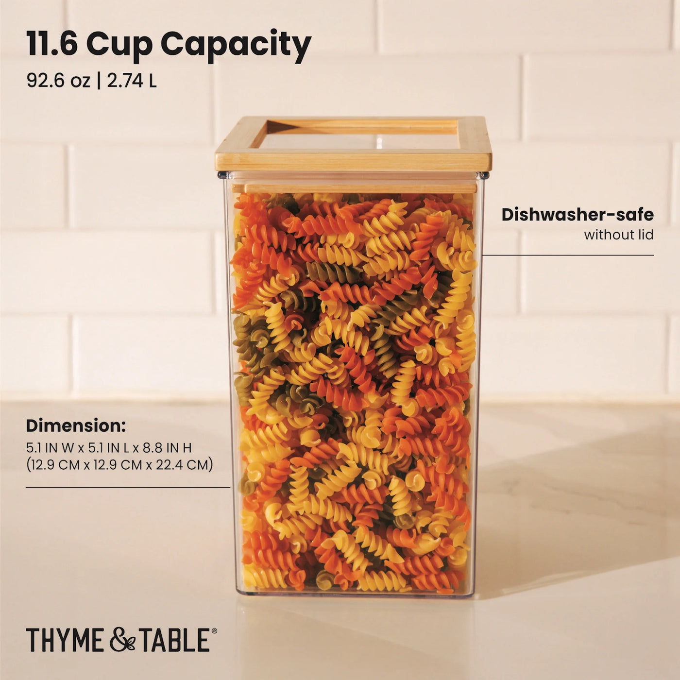 11.6-Cup Pantry Food Container with Durable Bamboo Lid, for Pantry Organization, Meal Prep and Dry Food Storage