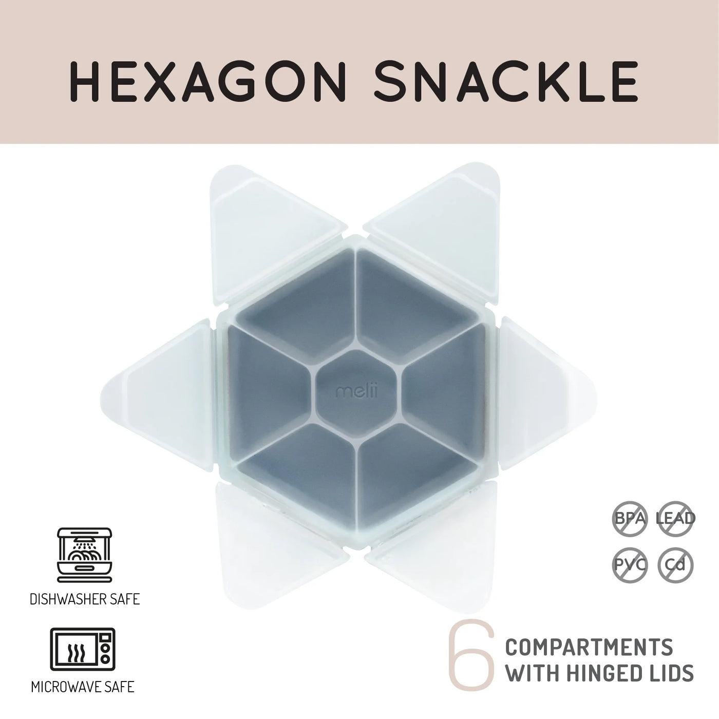 Melii Hexagon Snackle Box, 6 Compartment Snack Container, Slate Blue, for Pantry Organization, Meal Prep and Dry Food Storage
