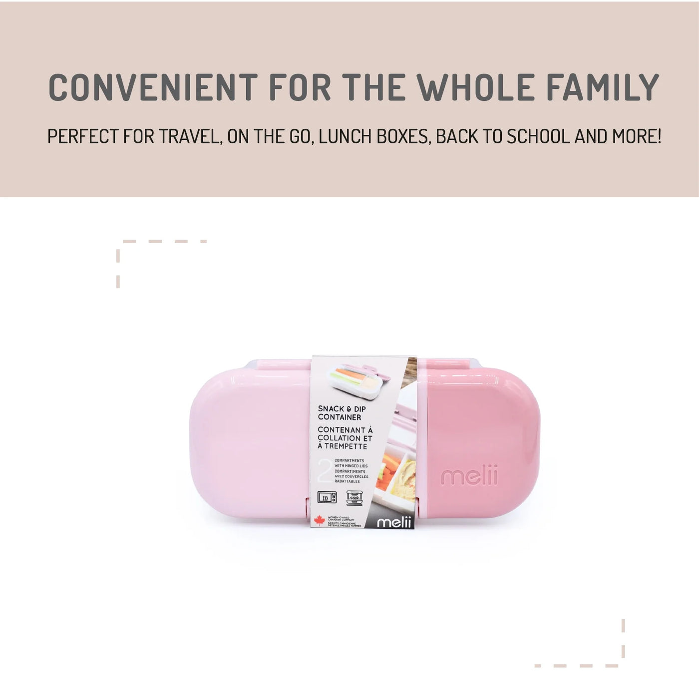 Melii 2-Compartment Snack Box, Plastic Food Storage Container in Blush and Berry, Perfect for Daily Lunch Packing