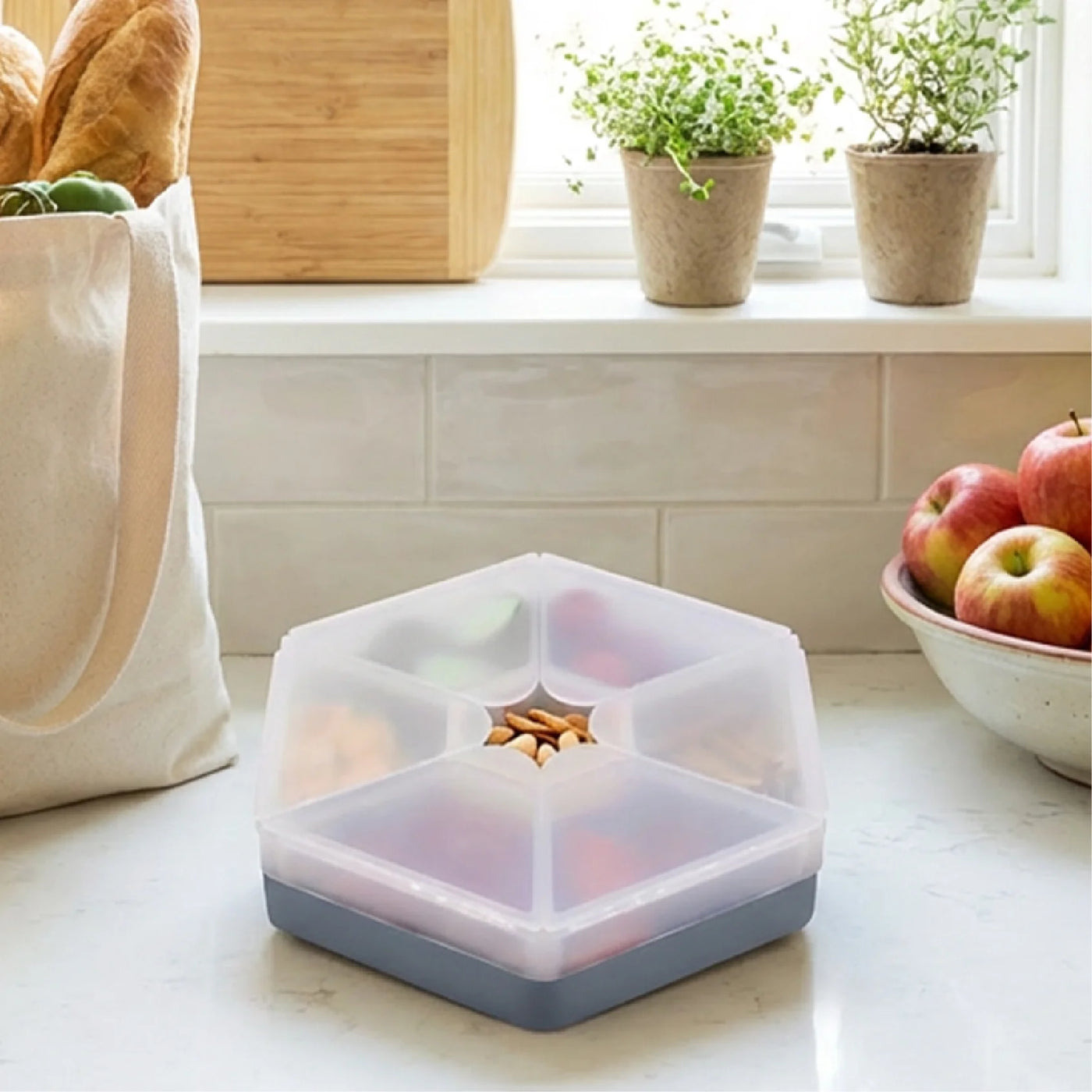 Melii Hexagon Snackle Box, 6 Compartment Snack Container, Slate Blue, for Pantry Organization, Meal Prep and Dry Food Storage