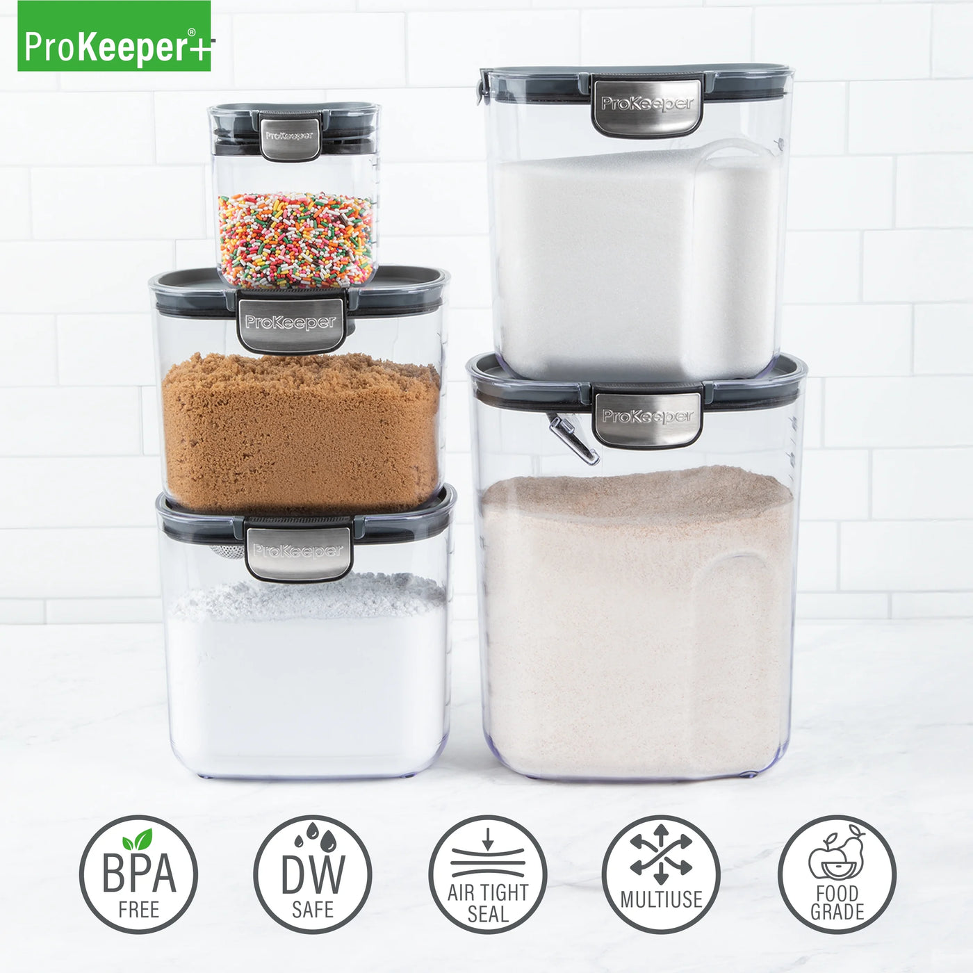 + 9-Piece Baker's Storage Container Set with Airtight Seal for Pantry Organization, for Pantry Organization, Meal Prep and Dry Food Storage