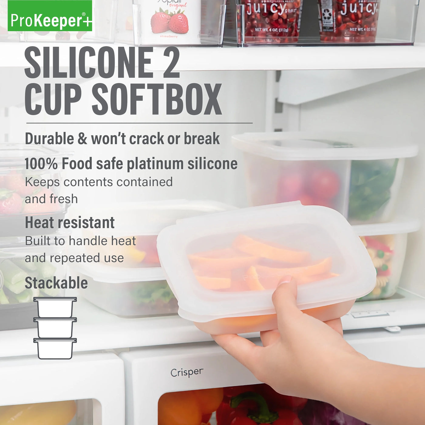 + 2 Cup Silicone Softbox, Ideal Use for Workday Meals and Travel, for Everyday Home Kitchen Cooking, Storage and Organization