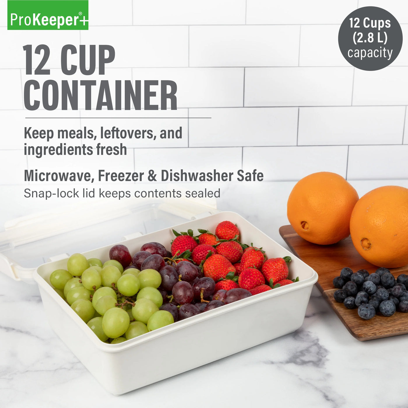 + 12 Cup Plastic Food Storage Container, Well Suited to Hot or Cold Meals Away From Home, for Pantry Organization, Meal Prep and Dry Food Storage