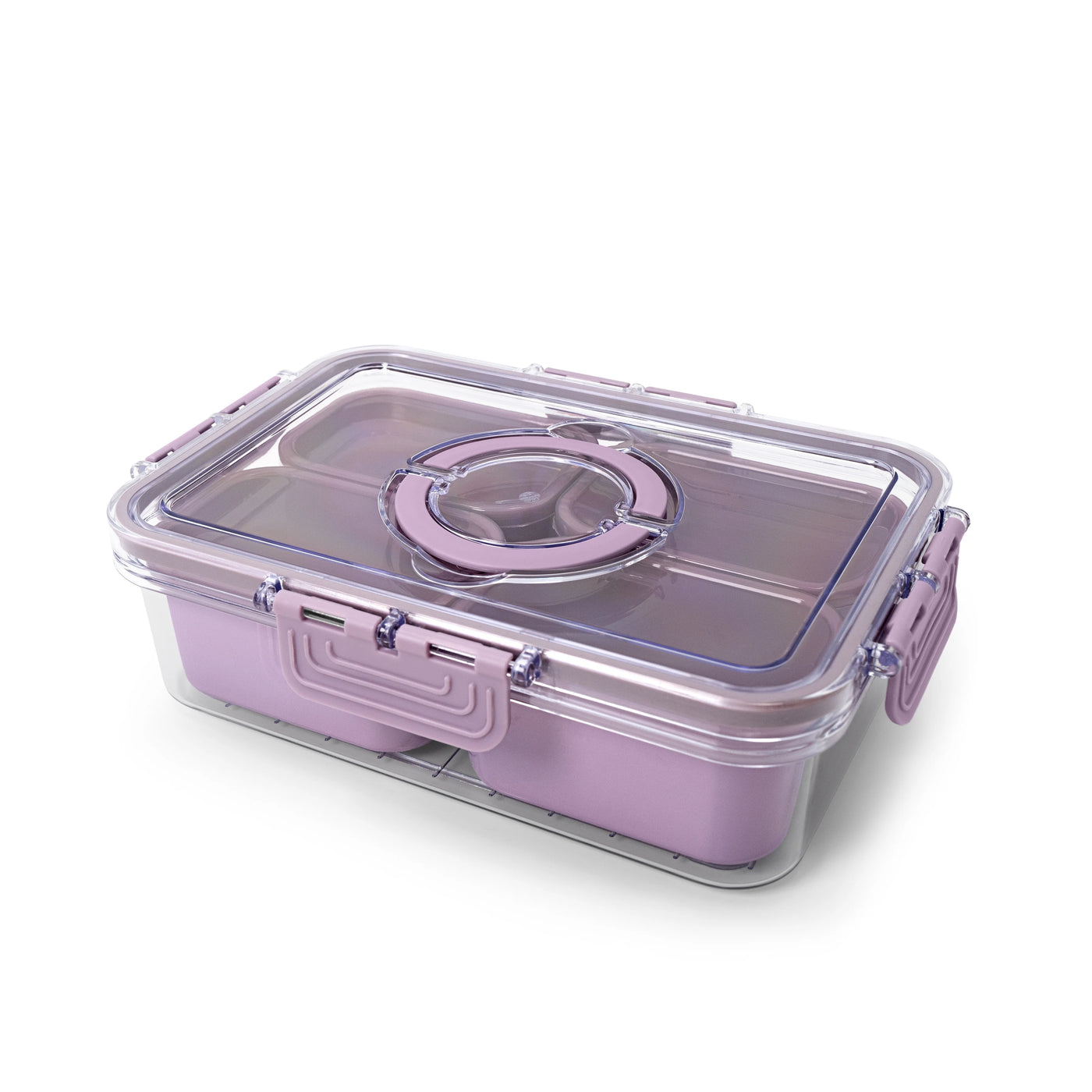 (2-pack) Cook with Color Purple Portable 4-Compartment Snack Food Storage Container, Portable and Dishwasher Safe with Ice Packs