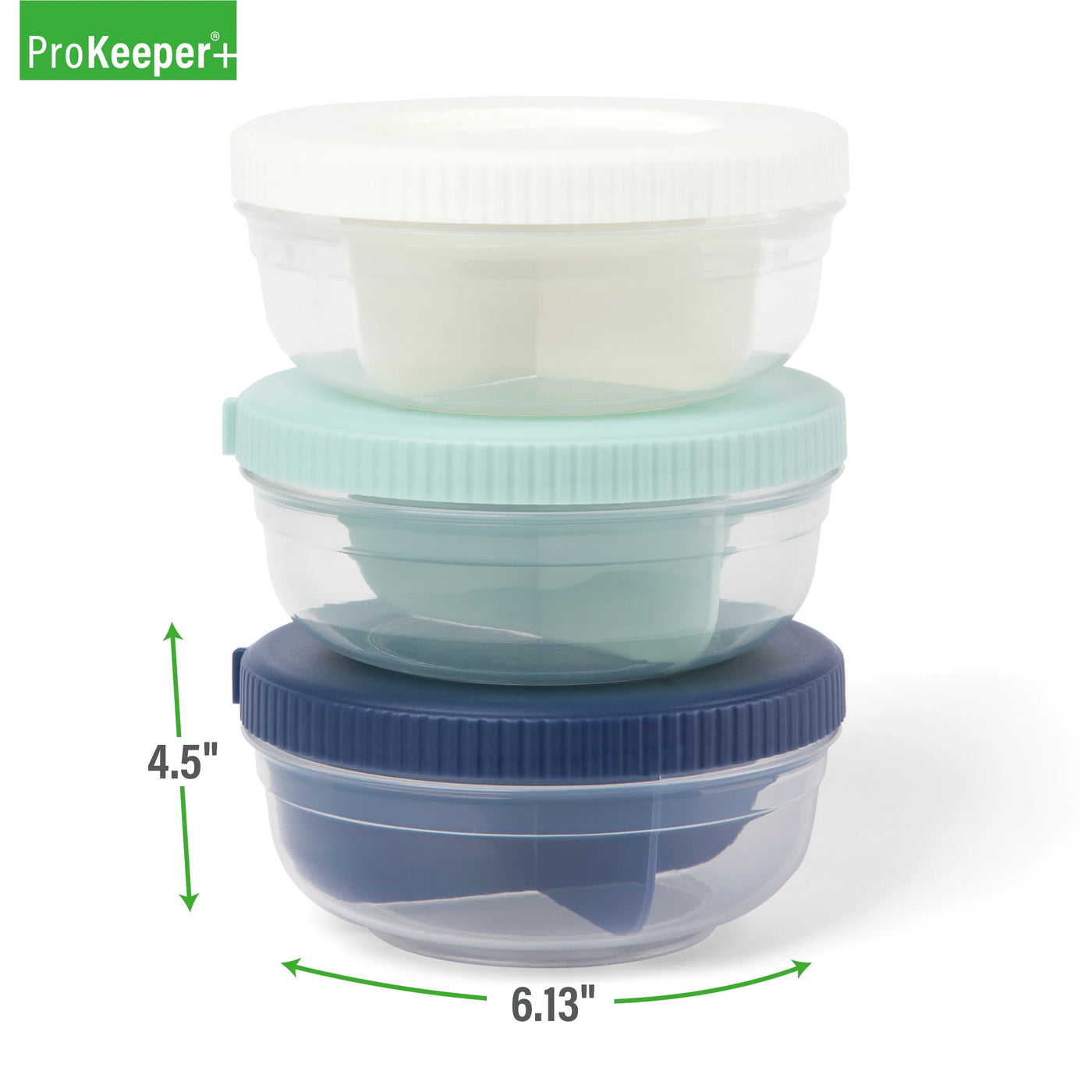 + Plastic 3 Portion Snack Stack Food Storage Container, Ideal Use for Workday Meals and Travel, for Pantry Organization
