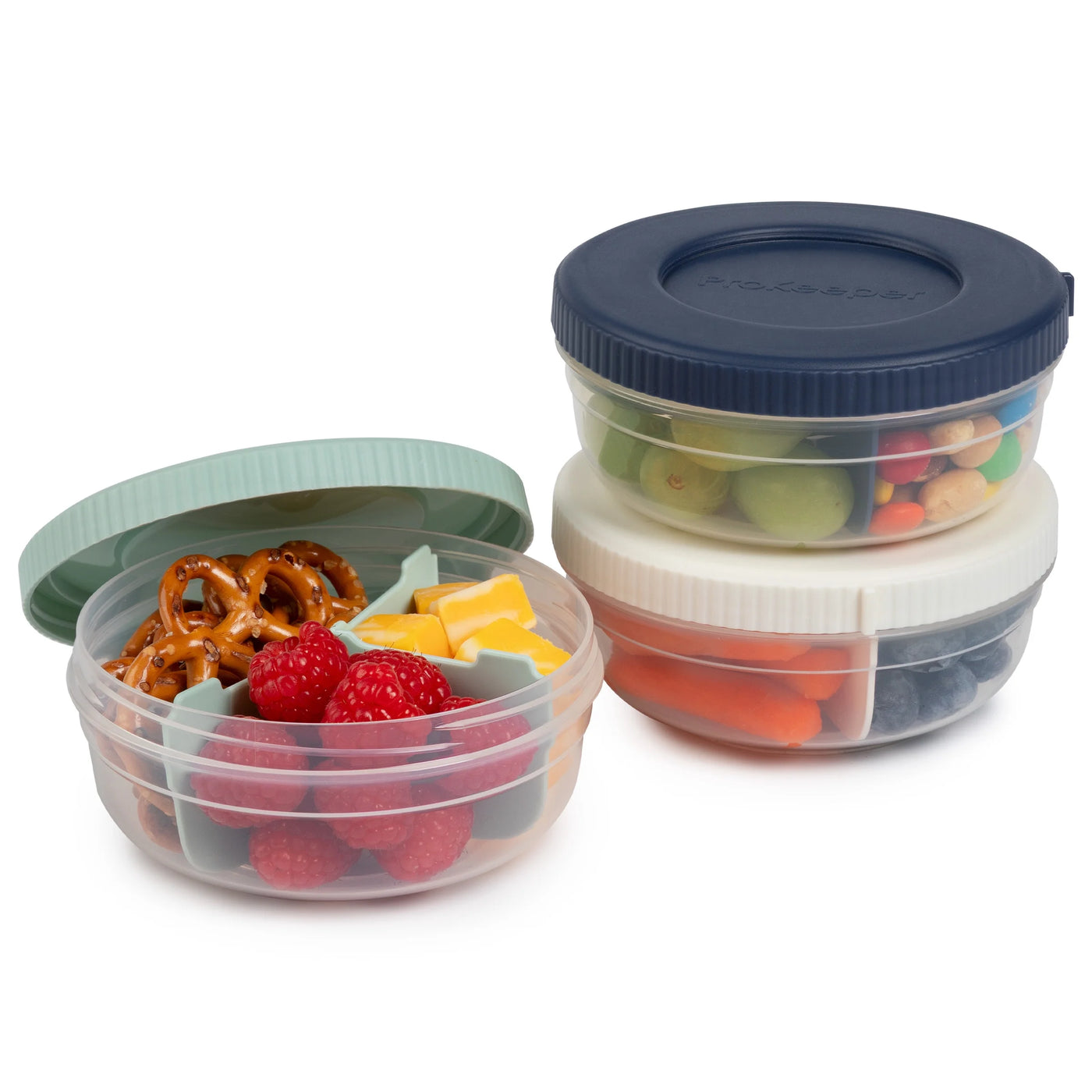 + Plastic 3 Portion Snack Stack Food Storage Container, Ideal Use for Workday Meals and Travel, for Pantry Organization