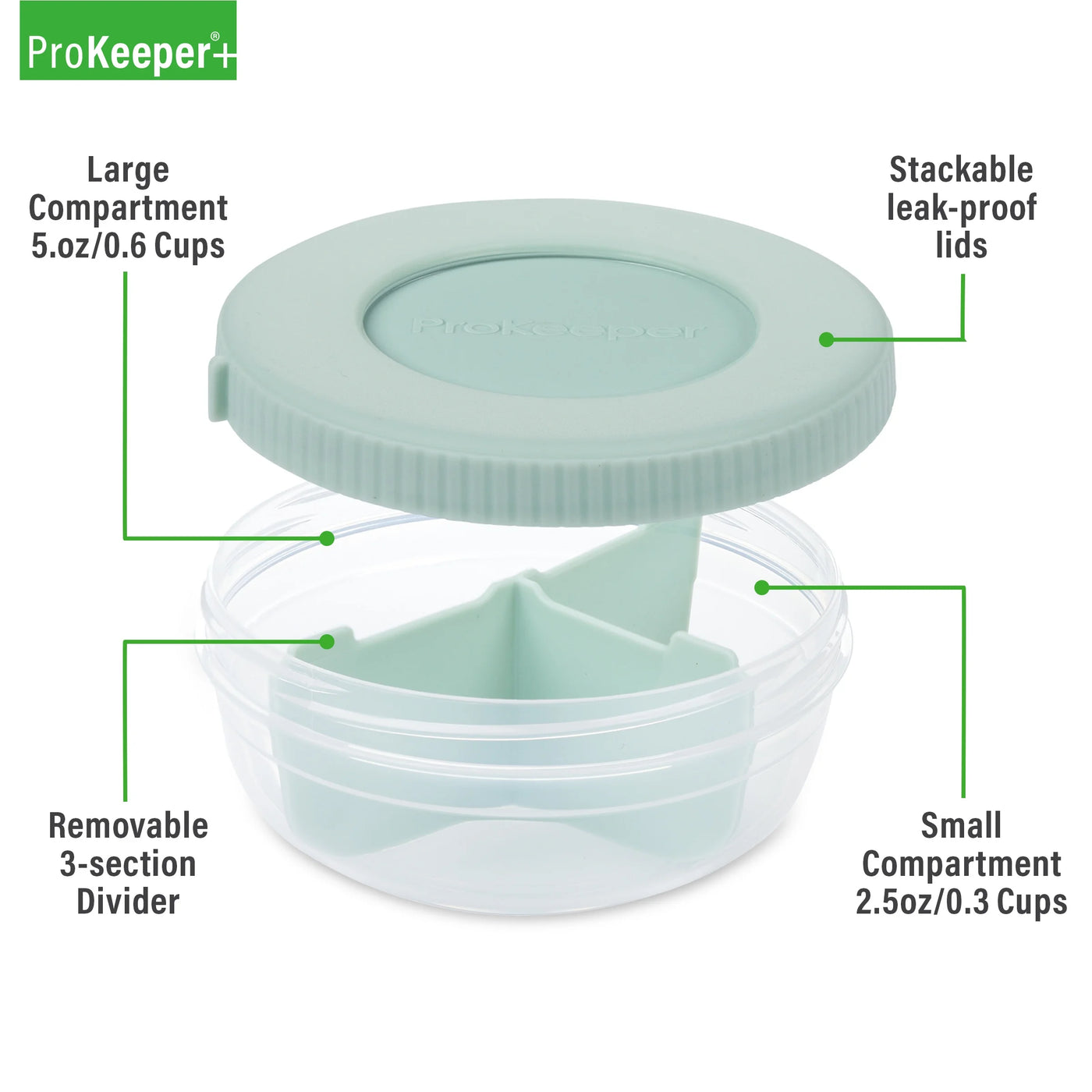 + Plastic 3 Portion Snack Stack Food Storage Container, Ideal Use for Workday Meals and Travel, for Pantry Organization