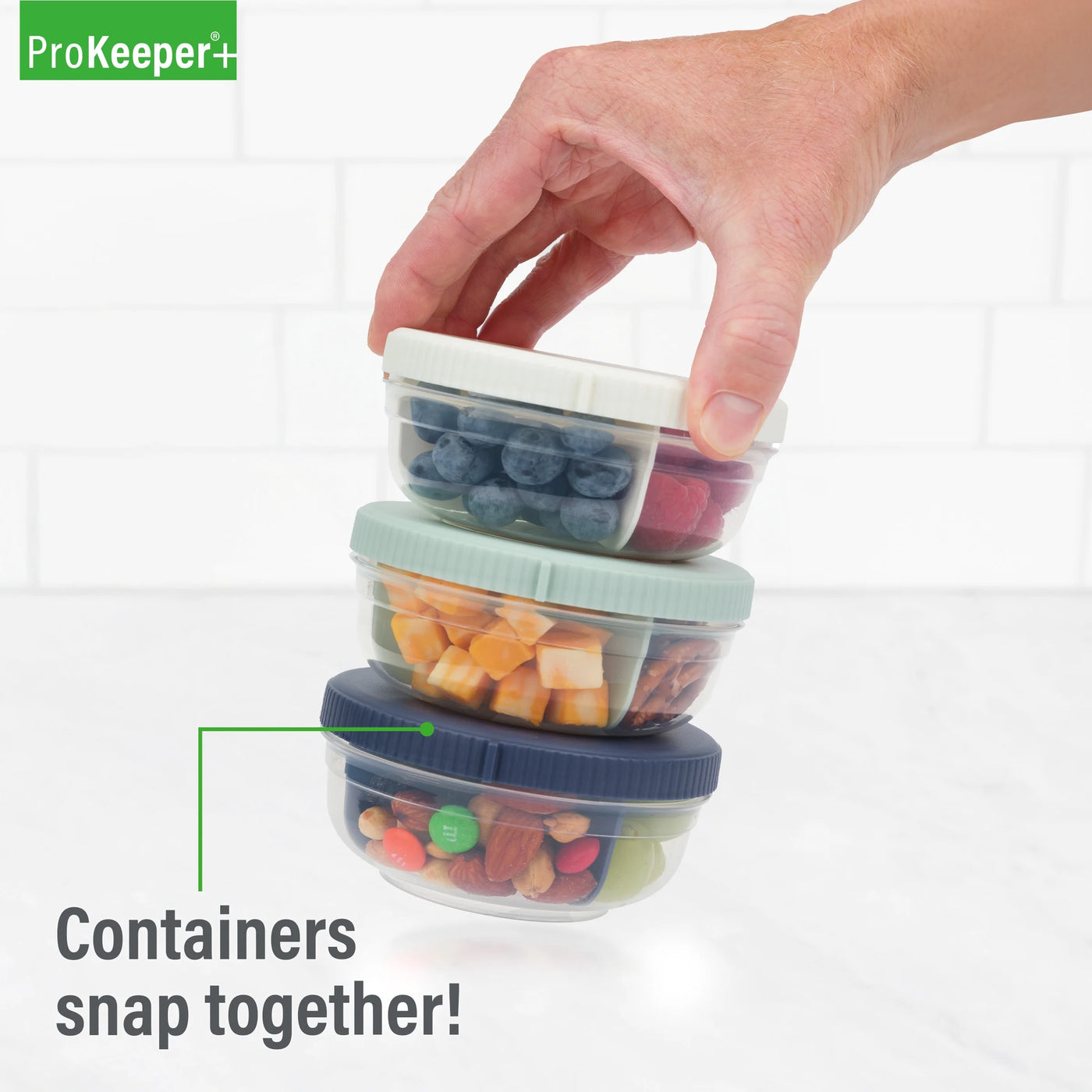 + Plastic 3 Portion Snack Stack Food Storage Container, Ideal Use for Workday Meals and Travel, for Pantry Organization
