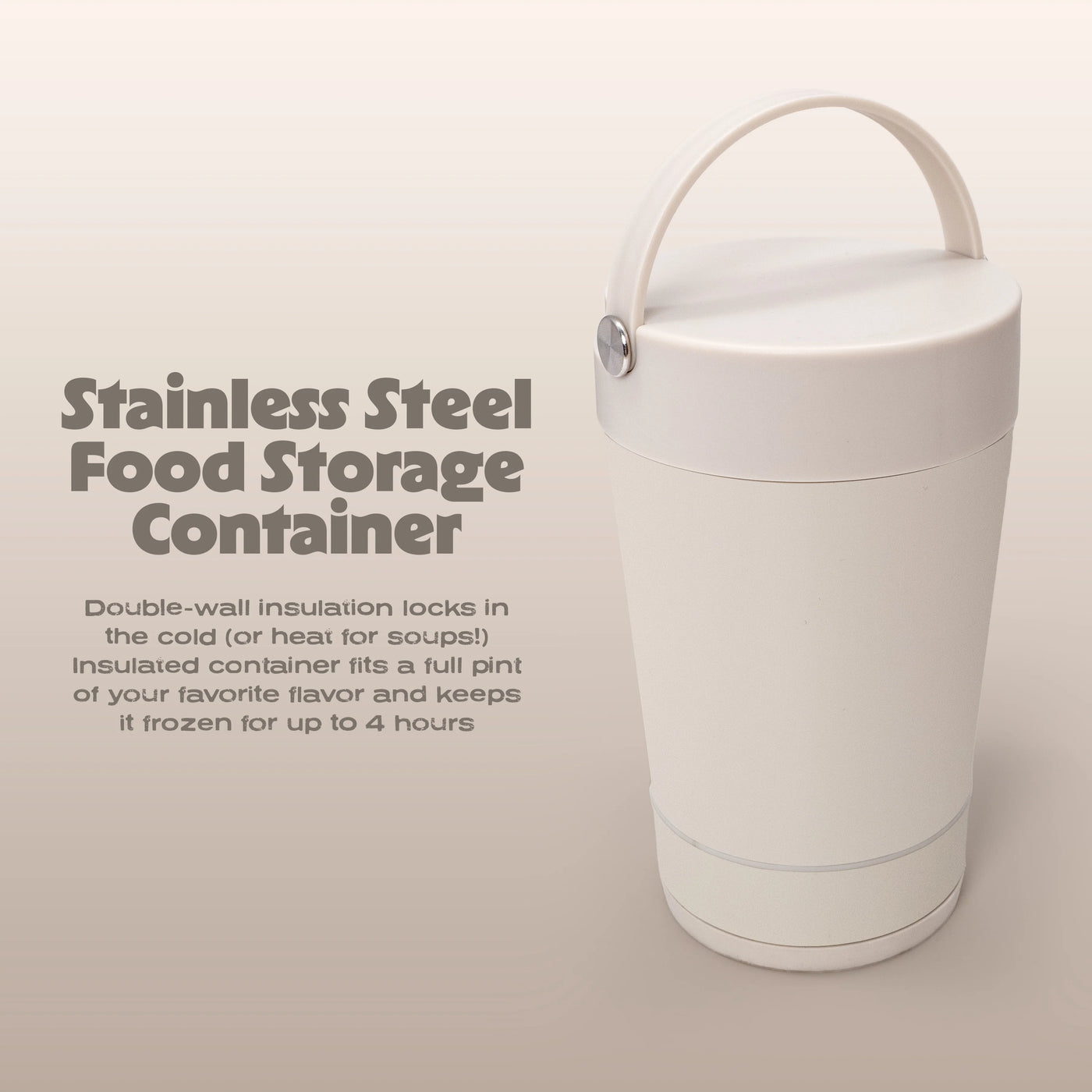 Cook with Color Insulated Ice Cream Holder or Soup Container with Toppings Compartment and Spoon, Taupe, Made for Portable Food Storage