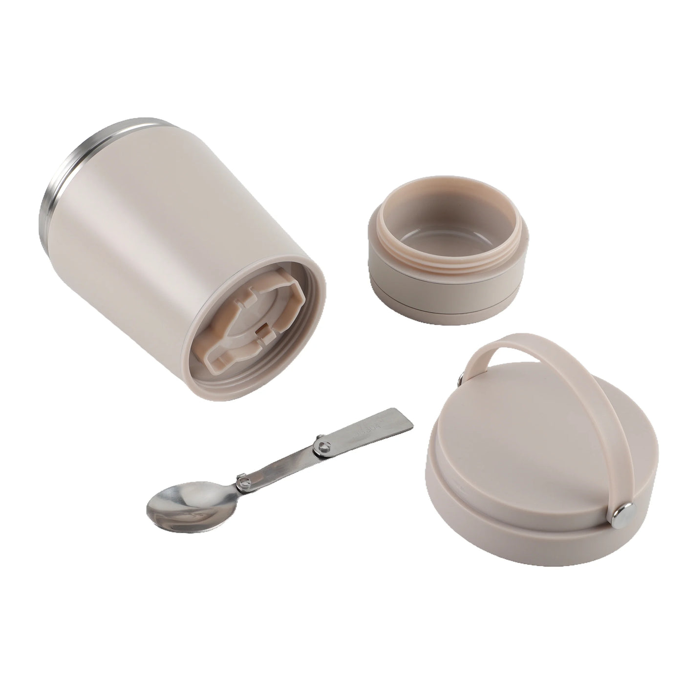 Cook with Color Insulated Ice Cream Holder or Soup Container with Toppings Compartment and Spoon, Taupe, Made for Portable Food Storage