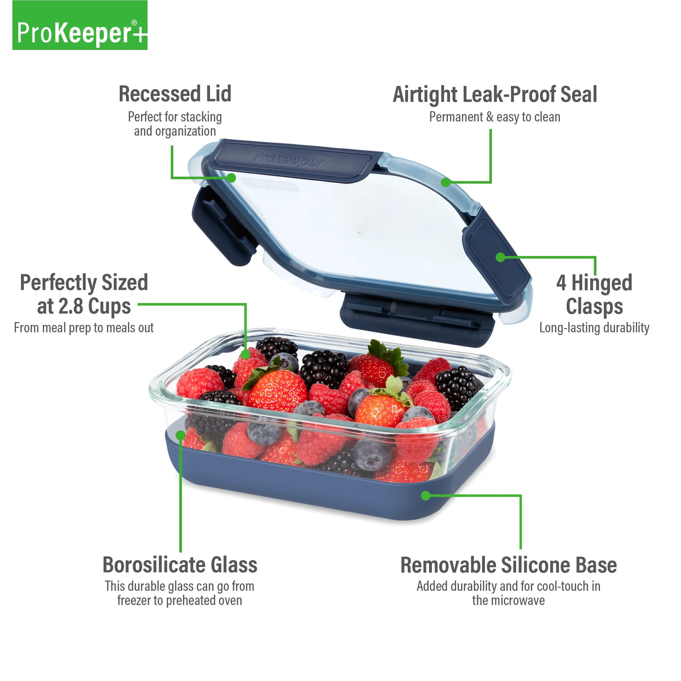 + 2.8 Cup Glass Food Storage Container with Silicone Base, Well Suited to Refrigerator Organization, for Pantry Organization