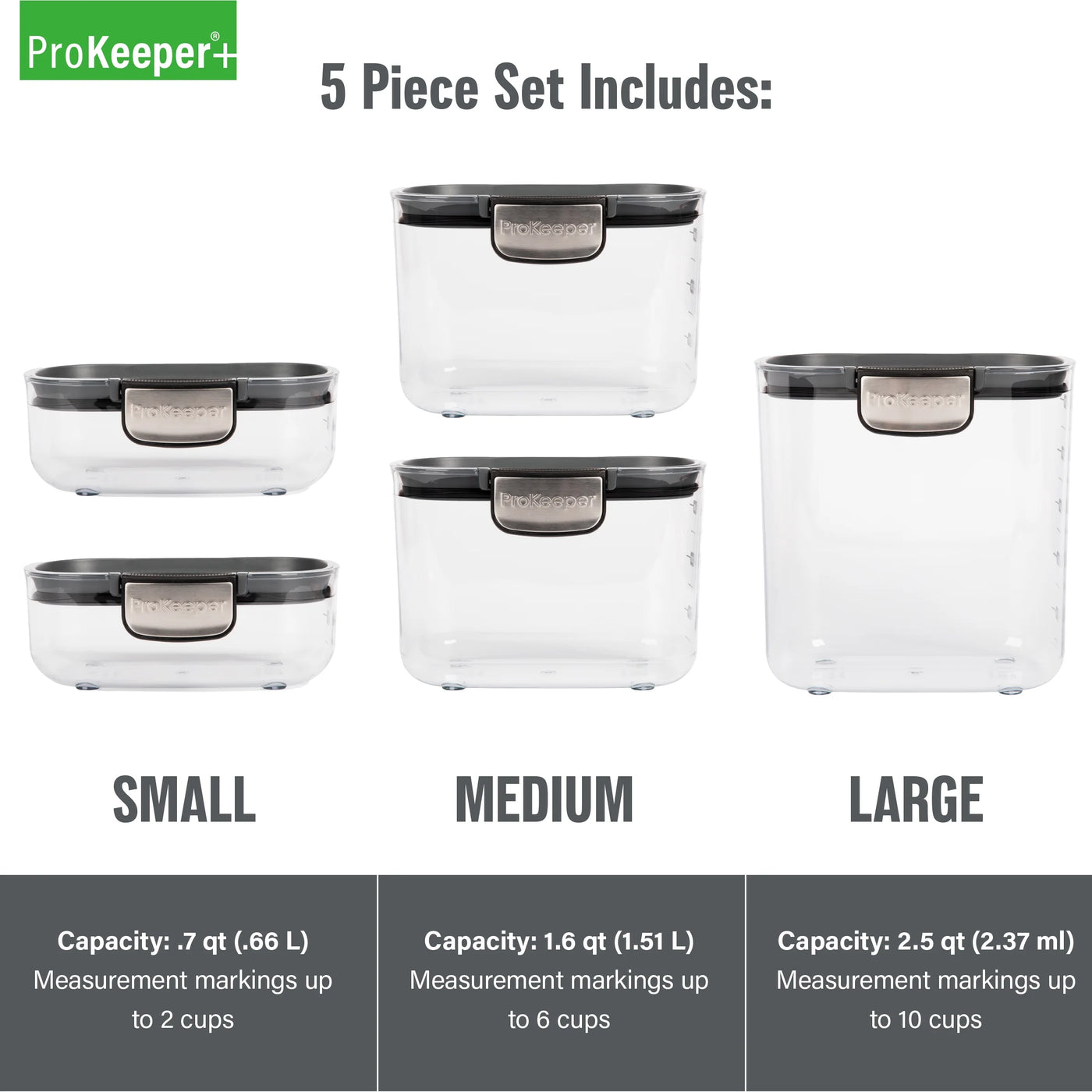 + Airtight 5-Piece BPA-FREE Pantry Storage Container Set, for Pantry Organization, Meal Prep and Dry Food Storage