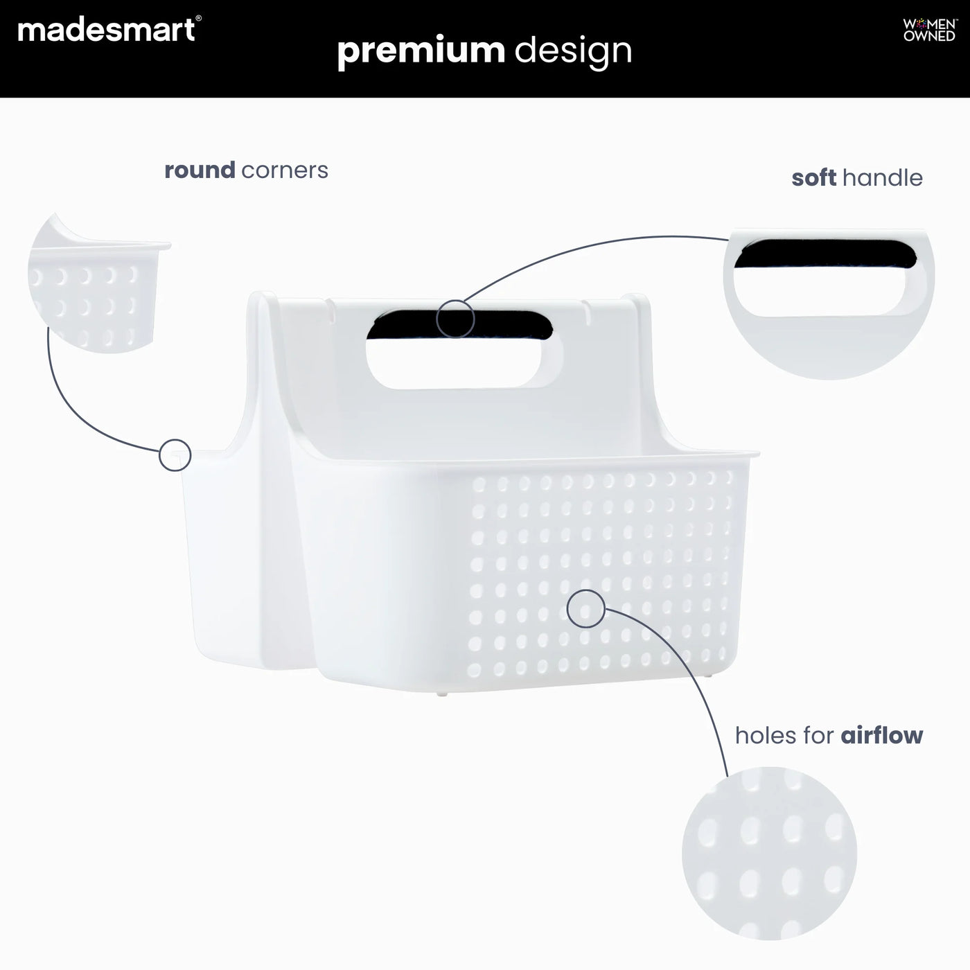 Soft Handle Tote, Kitchen Undersink Organization, Brushes and Dish Soap Storage, Ventilation Holes, White