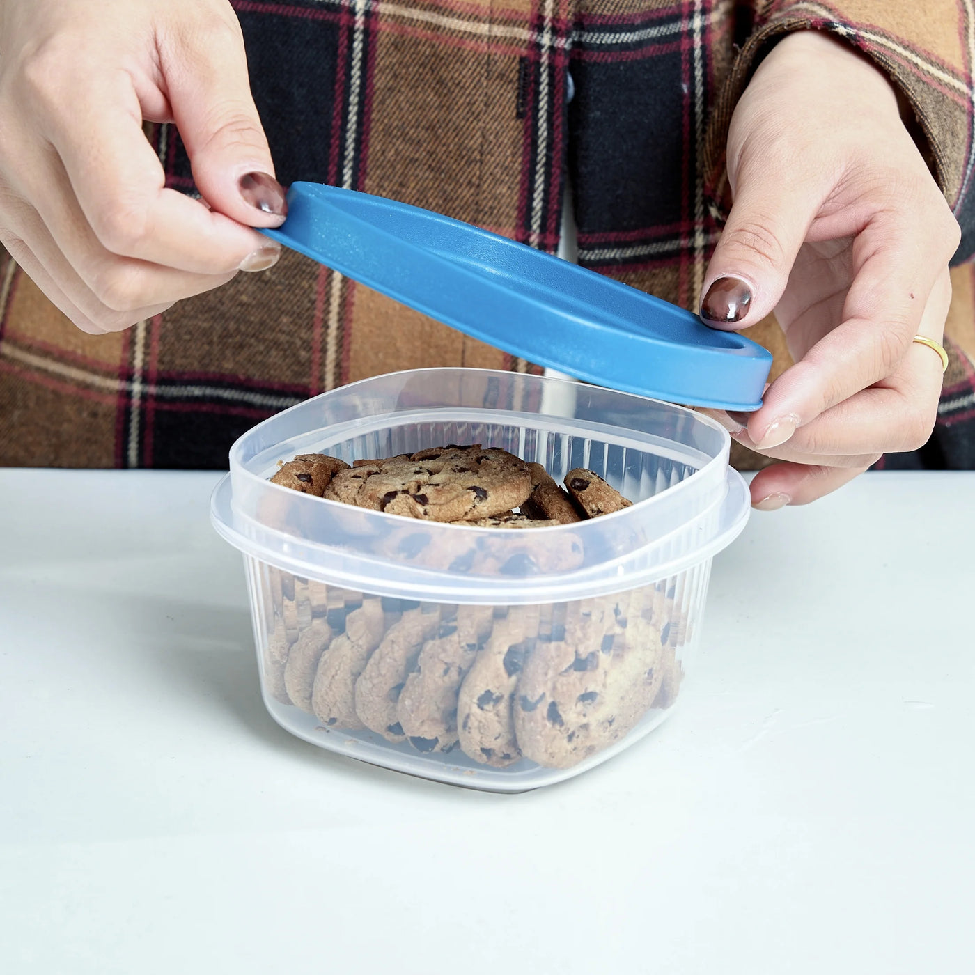 (2-pack) Reusable Food Storage Container, Small Square, Plastic, 3-Pack, 3 Containers with Lids, 2 Cups, Ideal for Snacks and Fresh Ingredients