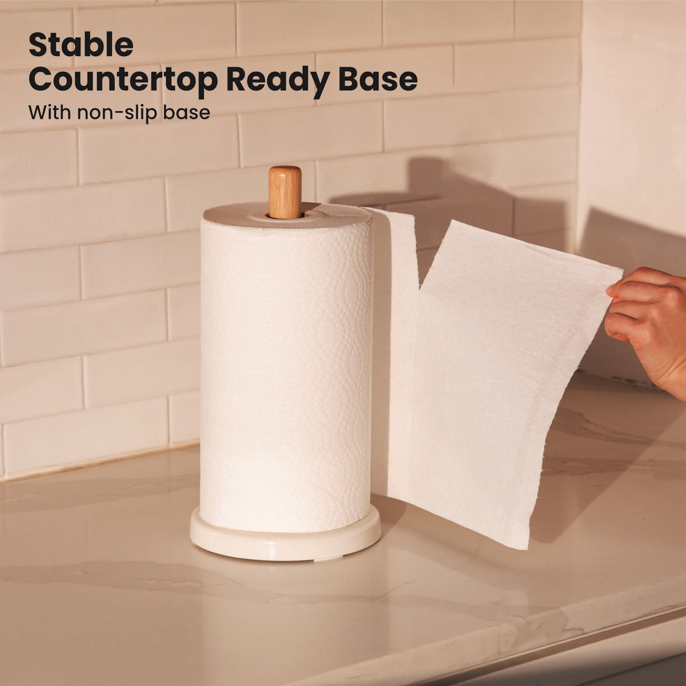 Bamboo and Ceramic Paper Towel Holder, for Drying Dishes, Wiping Counters and Everyday Kitchen Cleaning