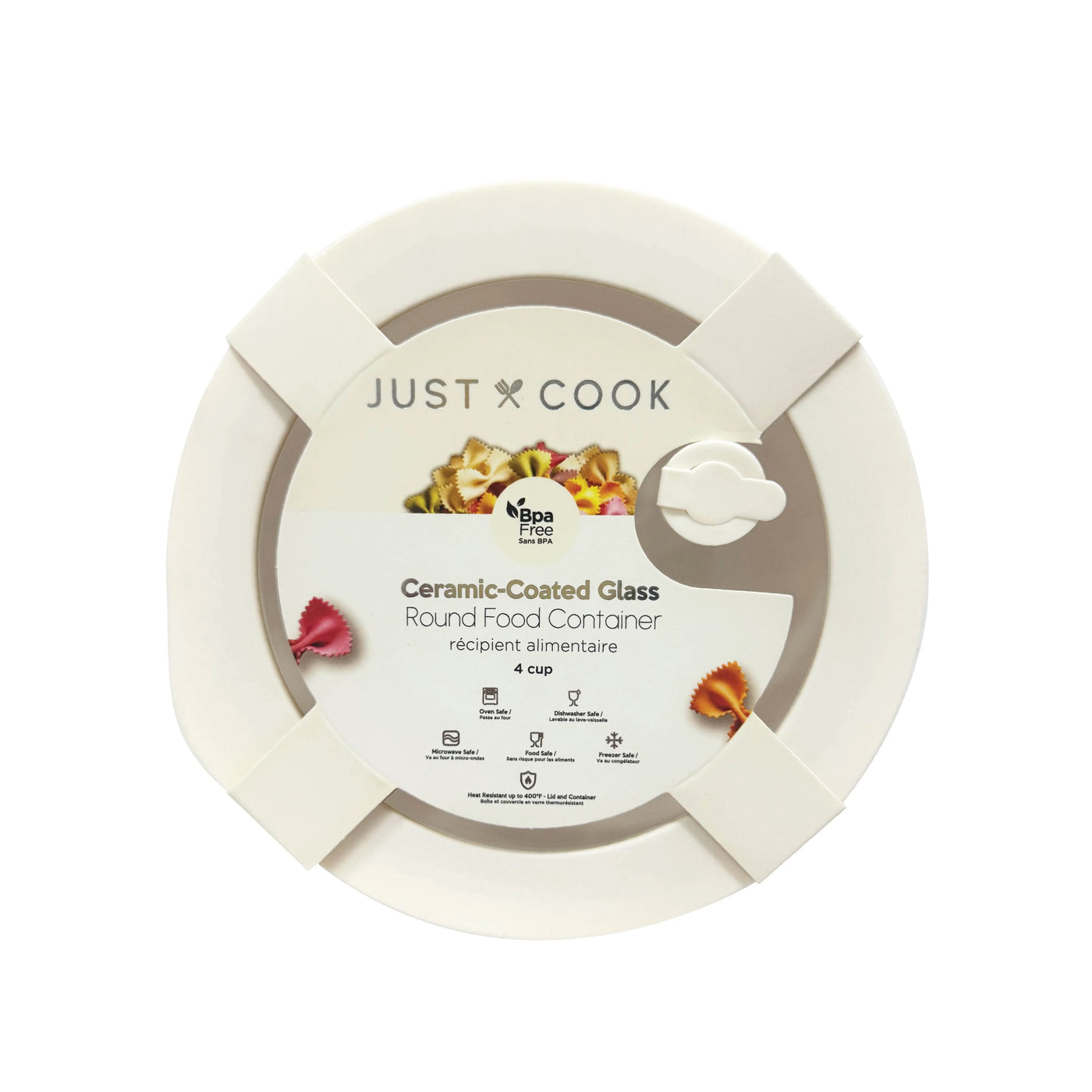 Just Cook Ceramic Glass 32.1 Oz or 4 Cups, Round Food Storage Container for Meal Prep and Lunches, Small