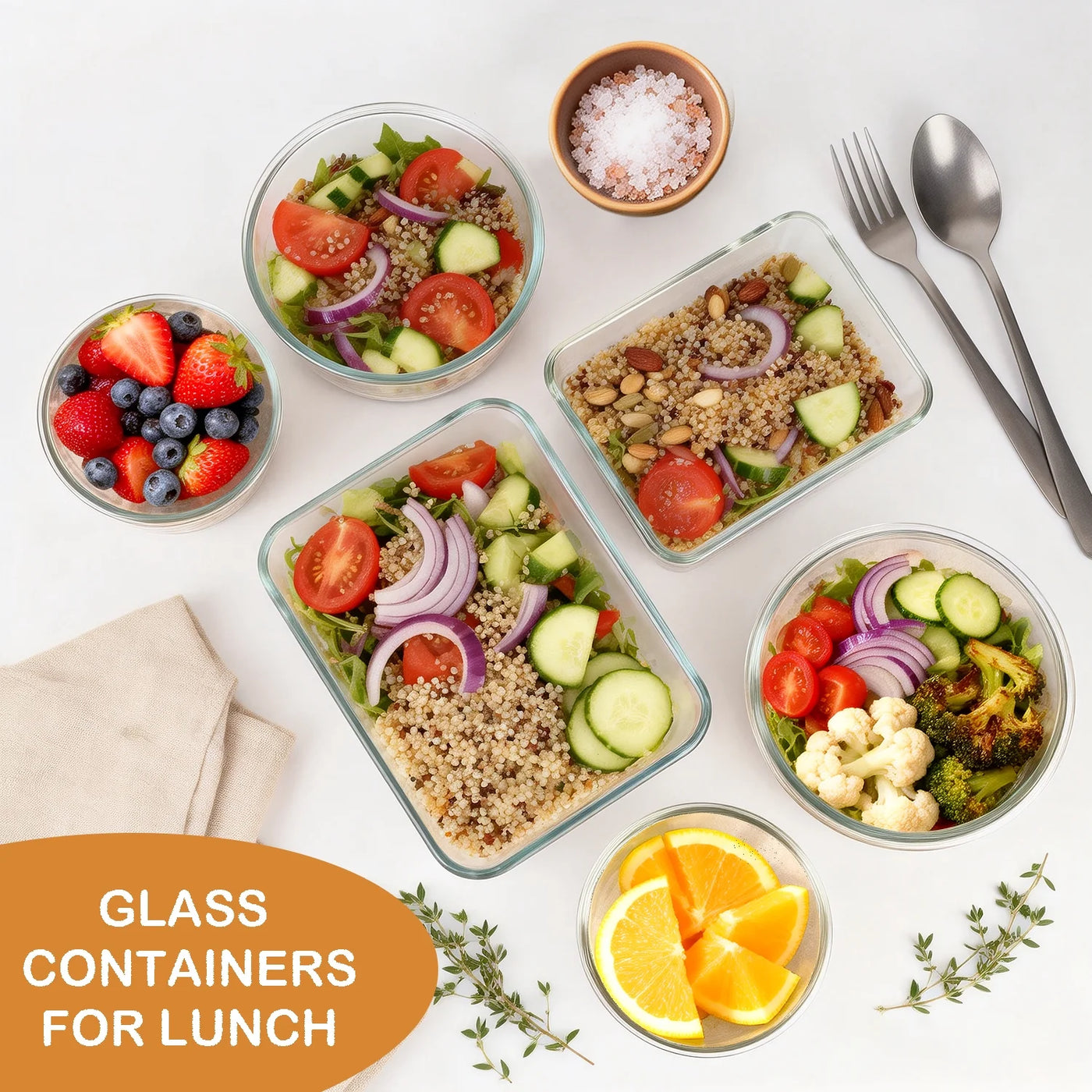 14-Piece Glass Food Storage Containers with Lids (7 Containers and 7 Lids), Stackable Meal Prep Lunch Boxes and Bowls, BPA-FREE Lids